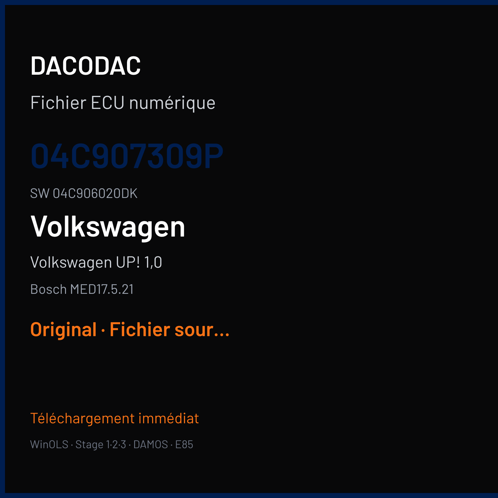 Volkswagen UP! 1,0 (2016) — Bosch MED17.5.21 — 04C907309P · 04C906020DK — Original