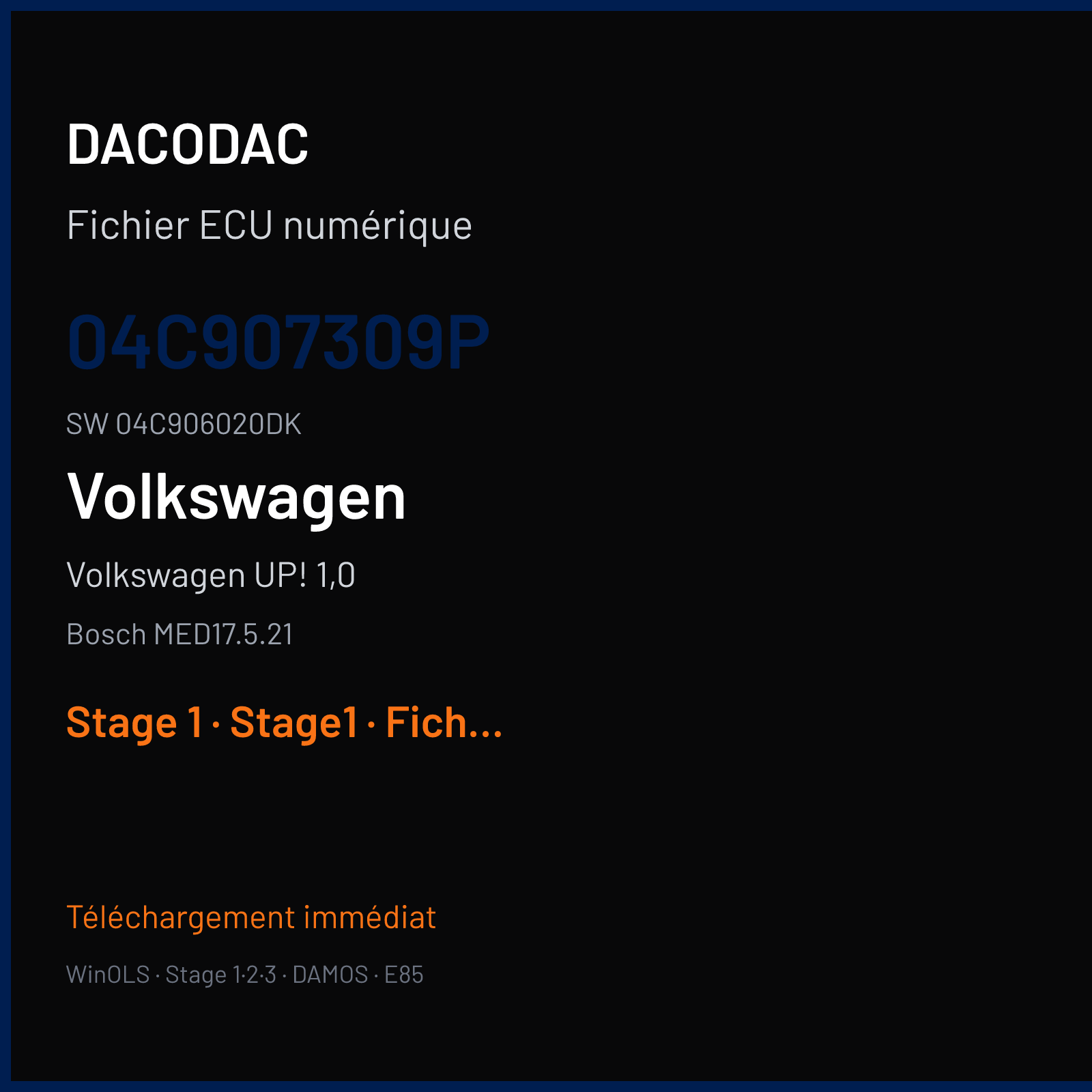 Volkswagen UP! 1,0 (2016) — Bosch MED17.5.21 — 04C907309P · 04C906020DK — Stage 1