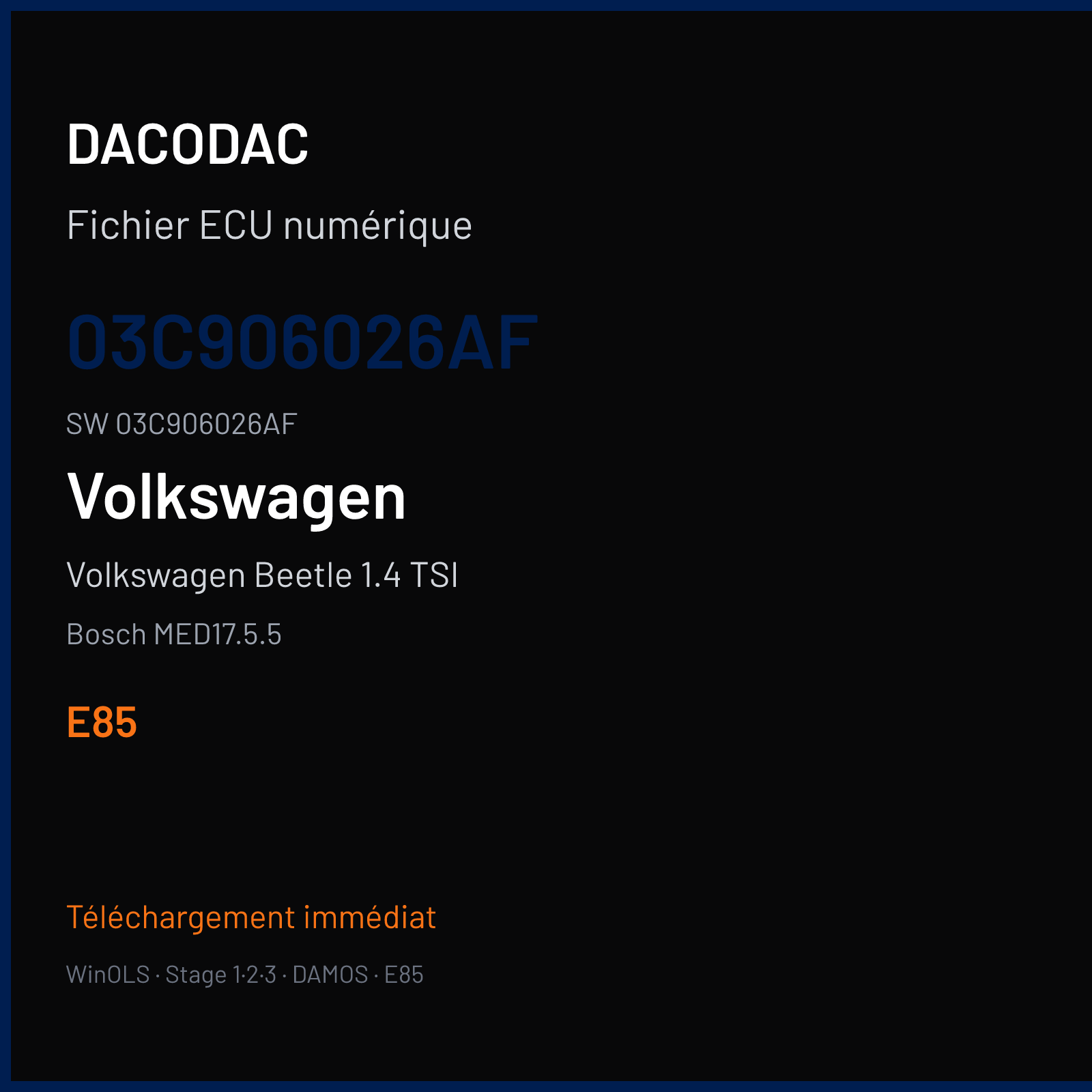Volkswagen Beetle 1.4 TSI 159 ch — Bosch MED17.5.5 — 03C906026AF · 03C906026AF · 525288 — E85