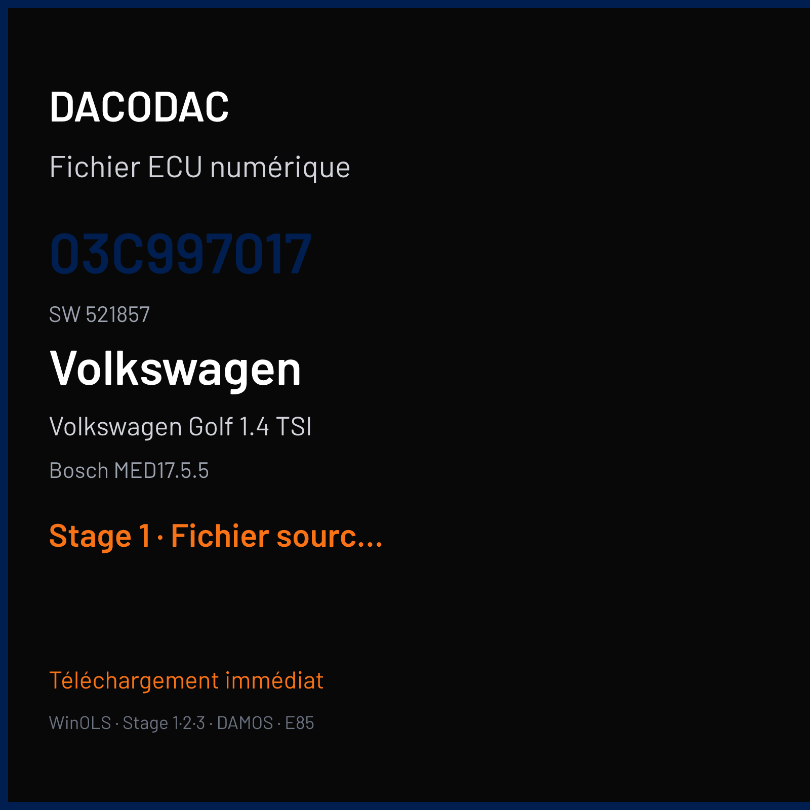 Volkswagen Golf 1.4 TSI (2011) — Bosch MED17.5.5 — 03C997017 · 521857 — Stage 1