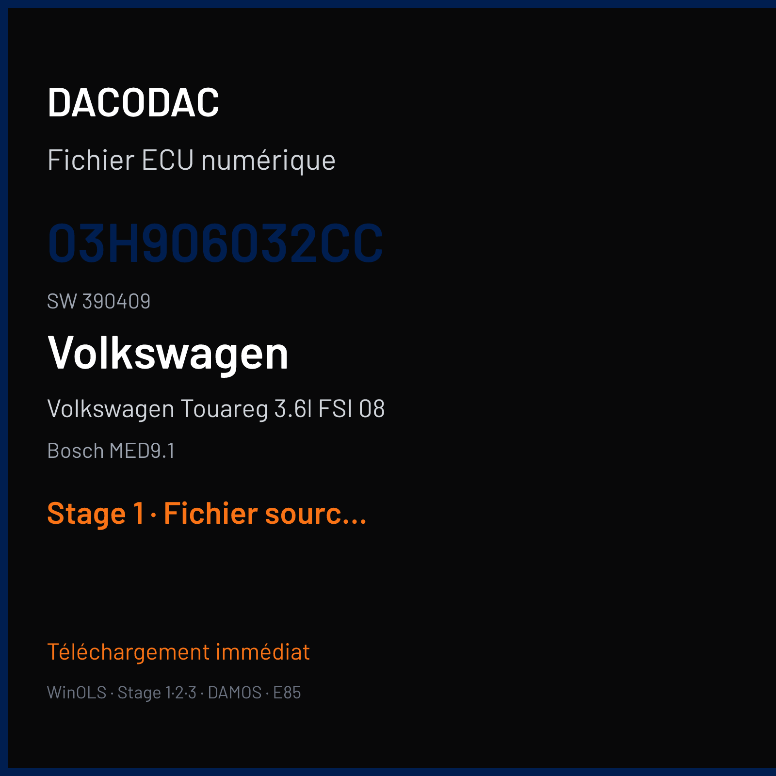Volkswagen Touareg 3.6l FSI 08 — Bosch MED9.1 — 03H906032CC · 390409 — Stage 1