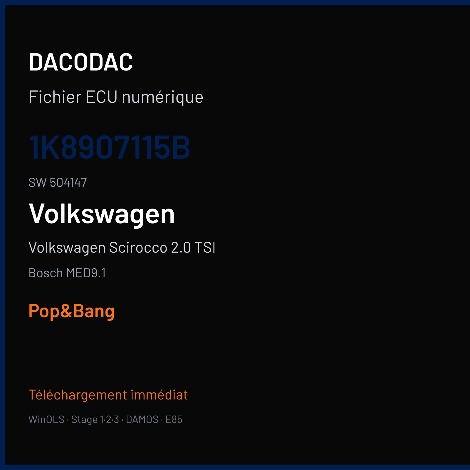 Volkswagen Scirocco 2.0 TSI (2013) — Bosch MED9.1 — 1K8907115B · 504147 — Pop&Bang