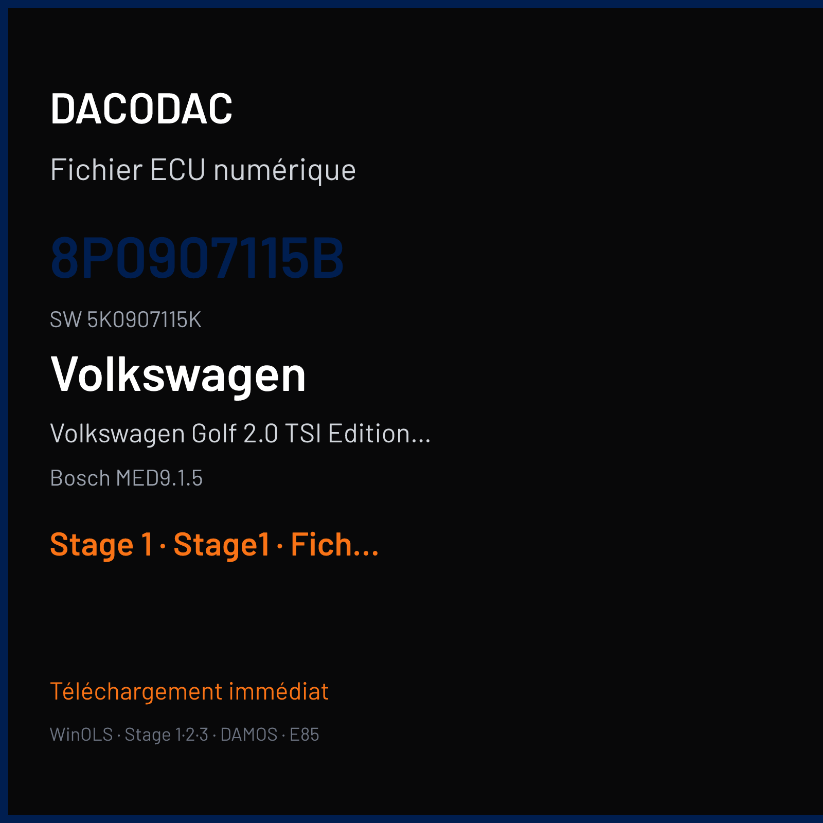 Volkswagen Golf 2.0 TSI Edition35 (2011) — Bosch MED9.1.5 — 8P0907115B · 5K0907115K — Stage 1