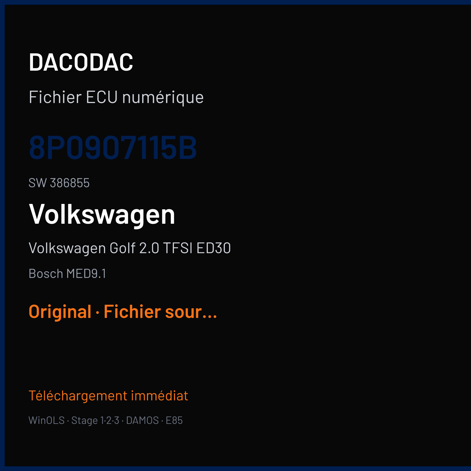 Volkswagen Golf 2.0 TFSI ED30 (2007) — Bosch MED9.1 — 8P0907115B · 386855 — Original