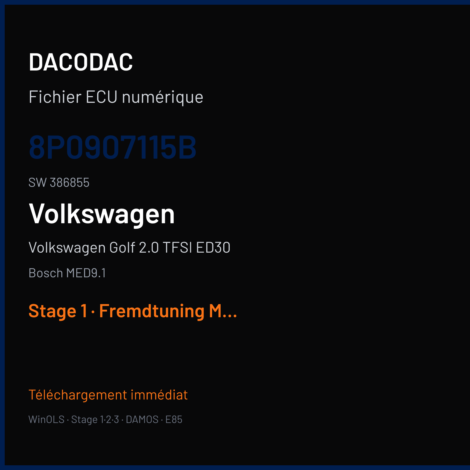 Volkswagen Golf 2.0 TFSI ED30 (2007) — Bosch MED9.1 — 8P0907115B · 386855 — Stage 1