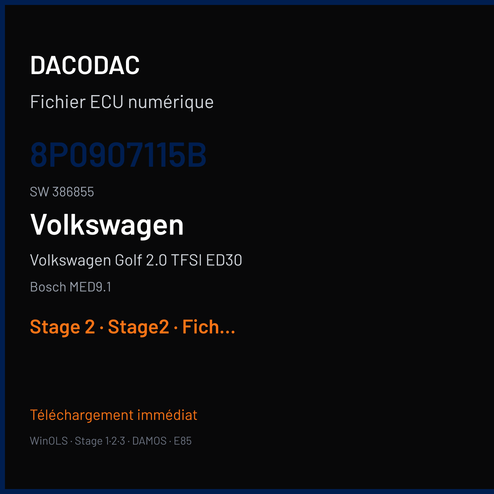 Volkswagen Golf 2.0 TFSI ED30 (2007) — Bosch MED9.1 — 8P0907115B · 386855 — Stage 2