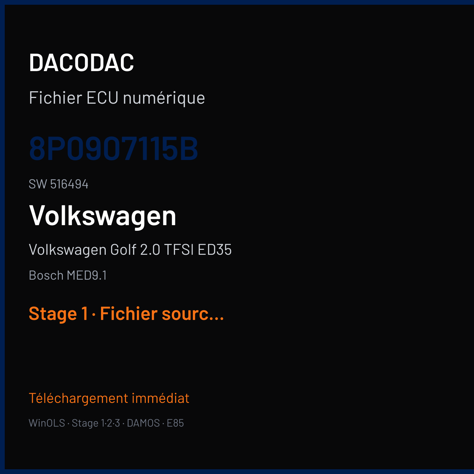 Volkswagen Golf 2.0 TFSI ED35 (2010) — Bosch MED9.1 — 8P0907115B · 516494 — Stage 1