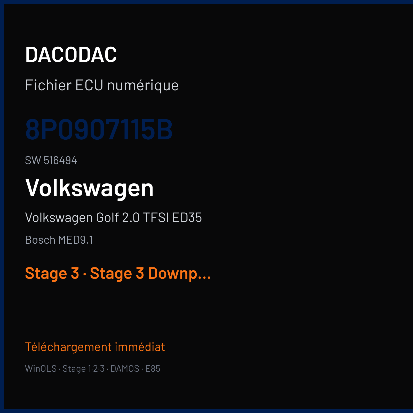 Volkswagen Golf 2.0 TFSI ED35 (2010) — Bosch MED9.1 — 8P0907115B · 516494 — Stage 3