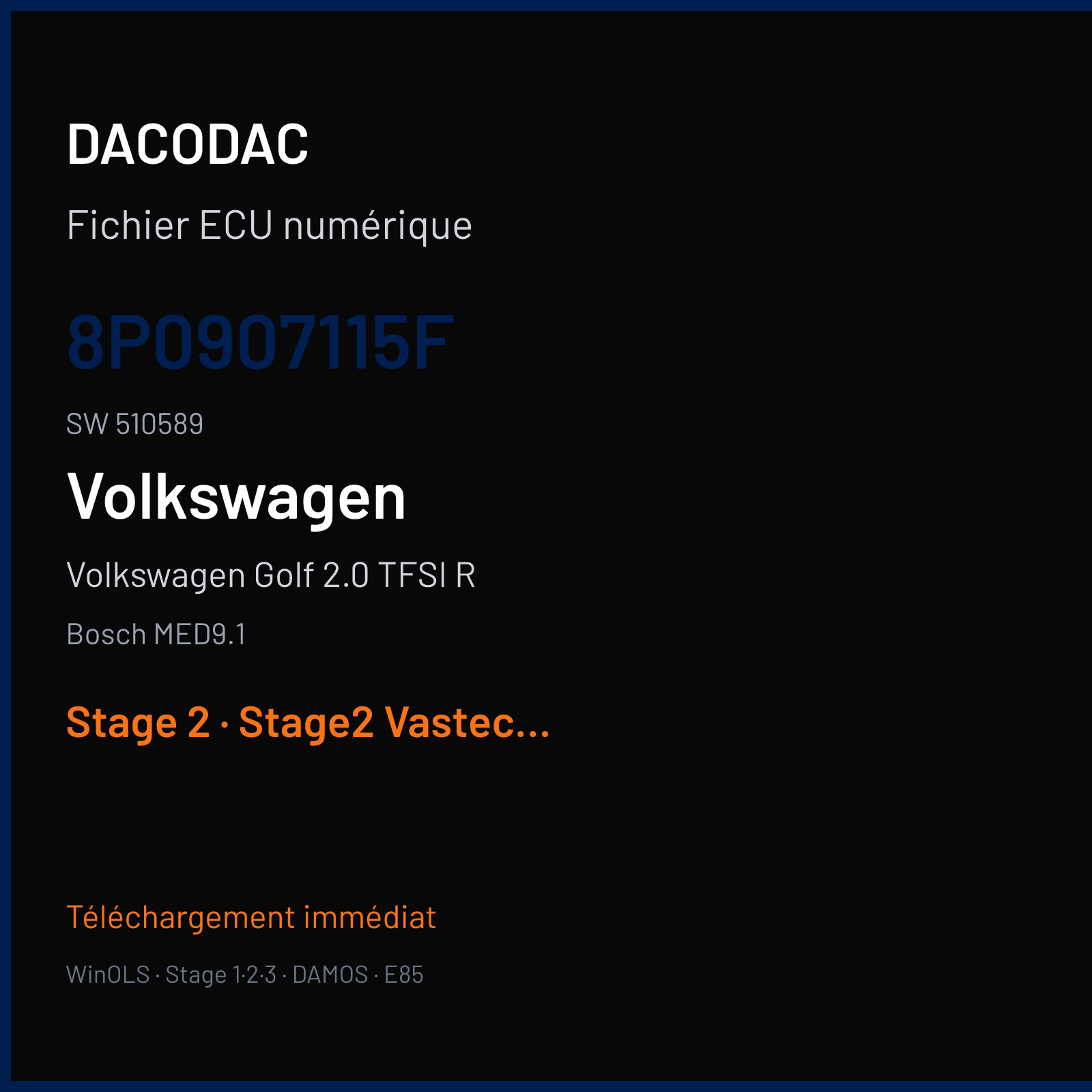 Volkswagen Golf 2.0 TFSI R (2011) — Bosch MED9.1 — 8P0907115F · 510589 — Stage 2
