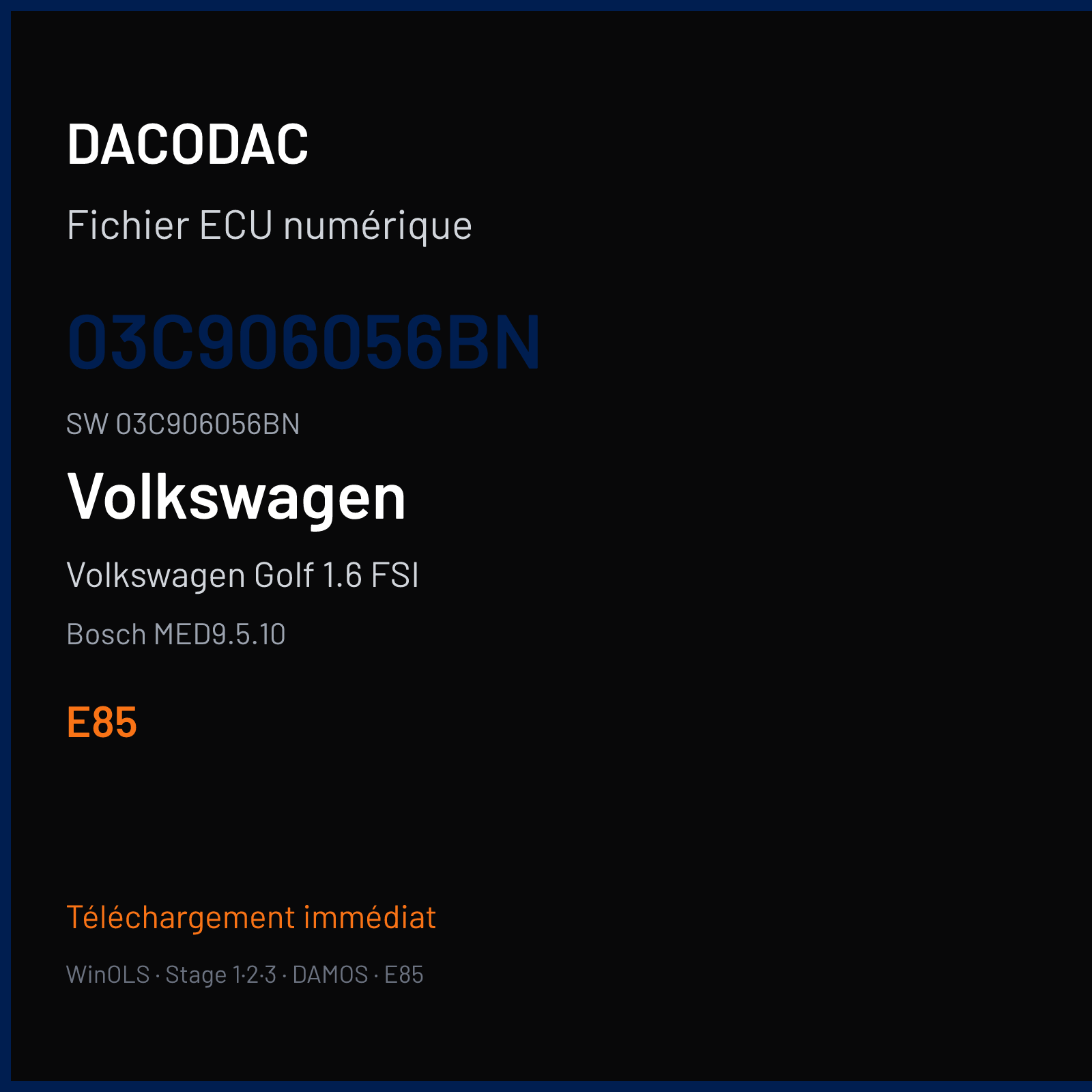 Volkswagen Golf 1.6 FSI 114 ch — Bosch MED9.5.10 — 03C906056BN · 03C906056BN · 382607 — E85