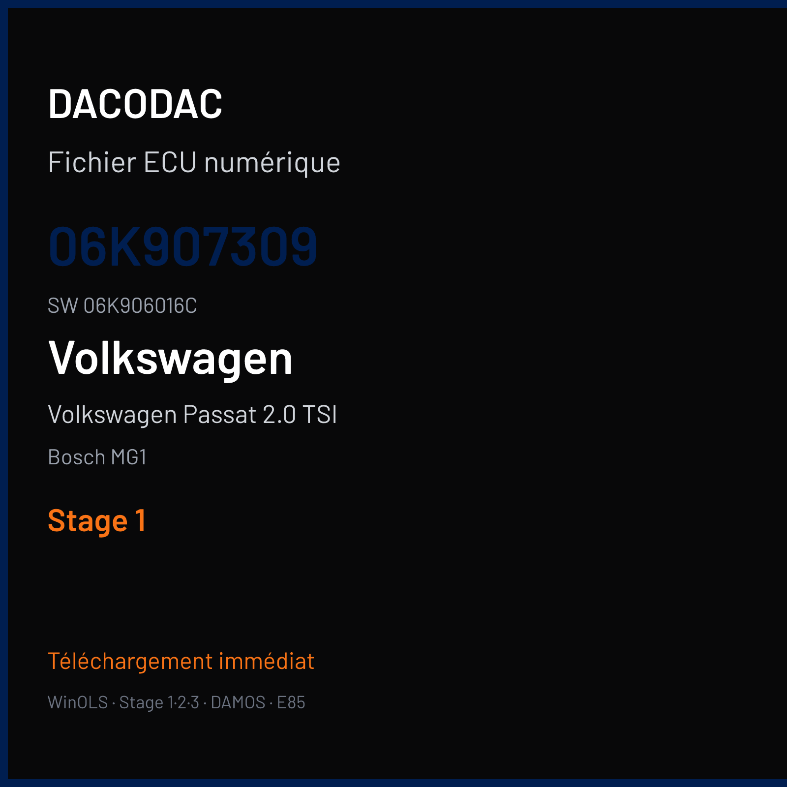 Volkswagen Passat 2.0 TSI 190 ch (2019) — Bosch MG1 — 06K907309 · 06K906016C · 021866 — Stage 1