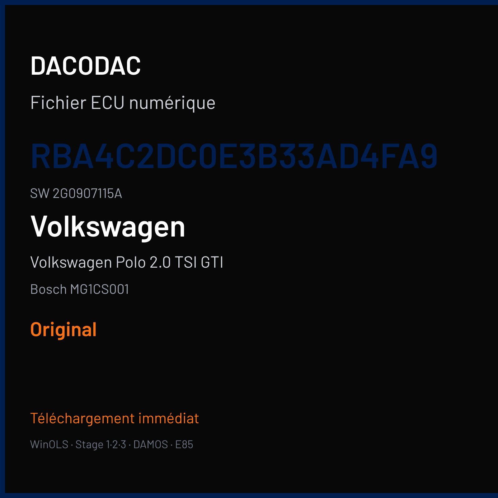 Volkswagen Polo 2.0 TSI GTI 200 ch (2019) — Bosch MG1CS001 — RBA4C2DC0E3B33AD4FA9 · 2G0907115A · 036189 — Original
