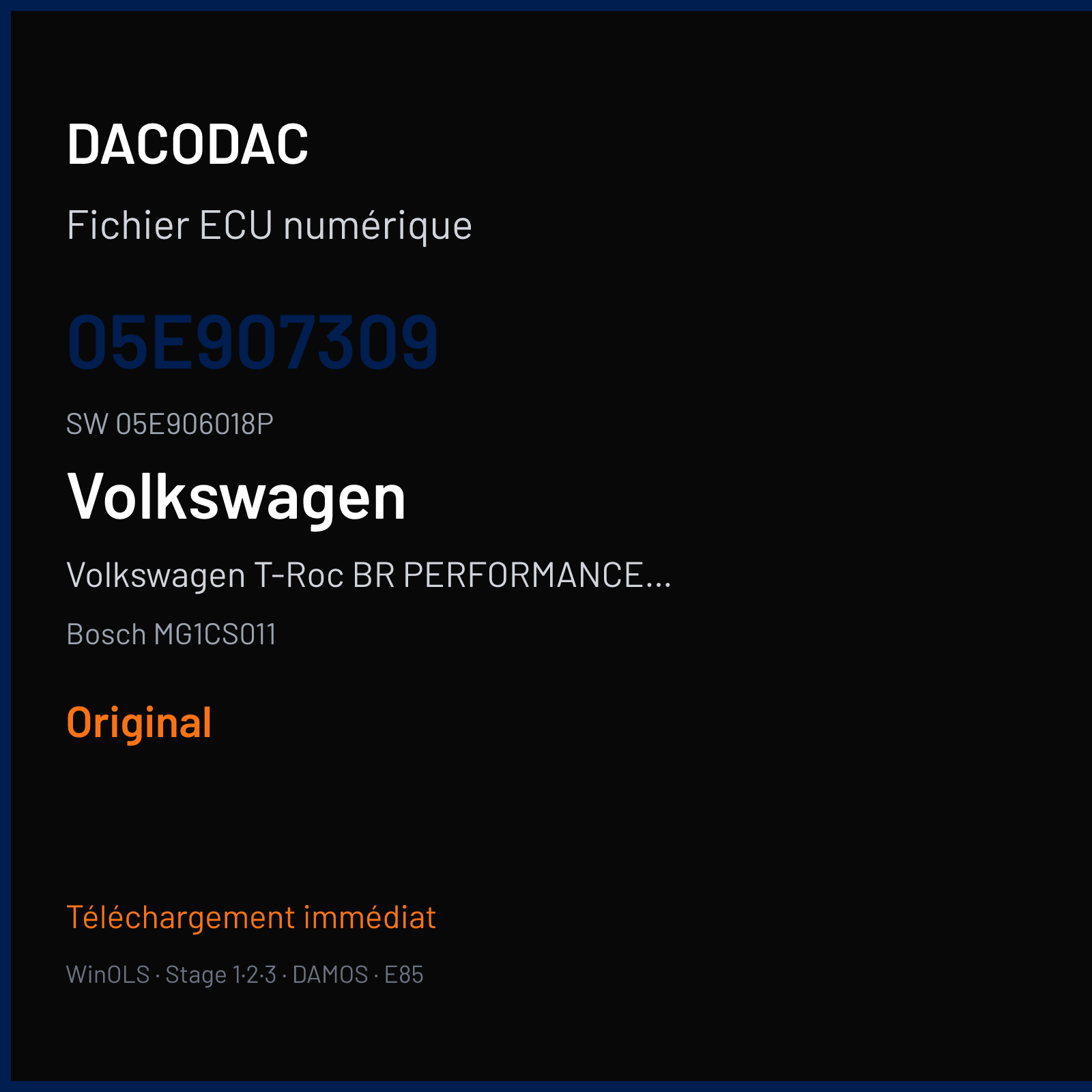 Volkswagen T-Roc BR PERFORMANCE 1.5 150 ch (2018) — Bosch MG1CS011 — 05E907309 · 05E906018P · 033596 — Original