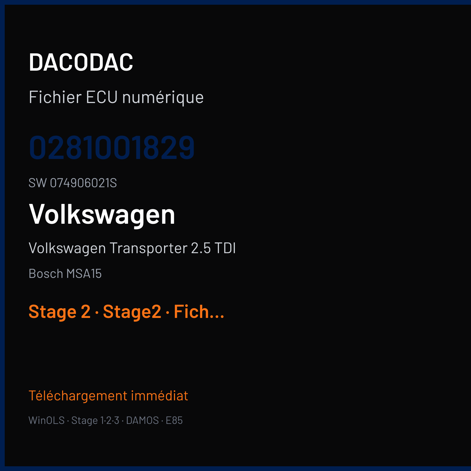 Volkswagen Transporter 2.5 TDI (1999) — Bosch MSA15 — 0281001829 · 074906021S — Stage 2
