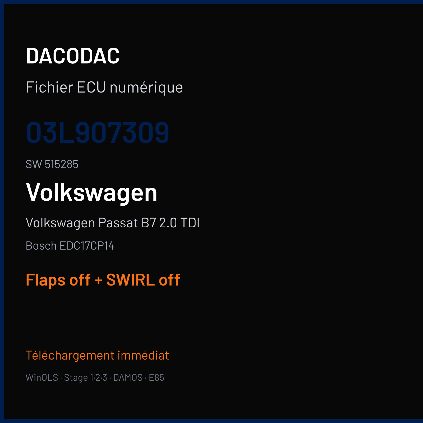 Volkswagen Passat B7 2.0 TDI — Bosch EDC17CP14 — 03L907309 · 515285 — Flaps off + SWIRL off