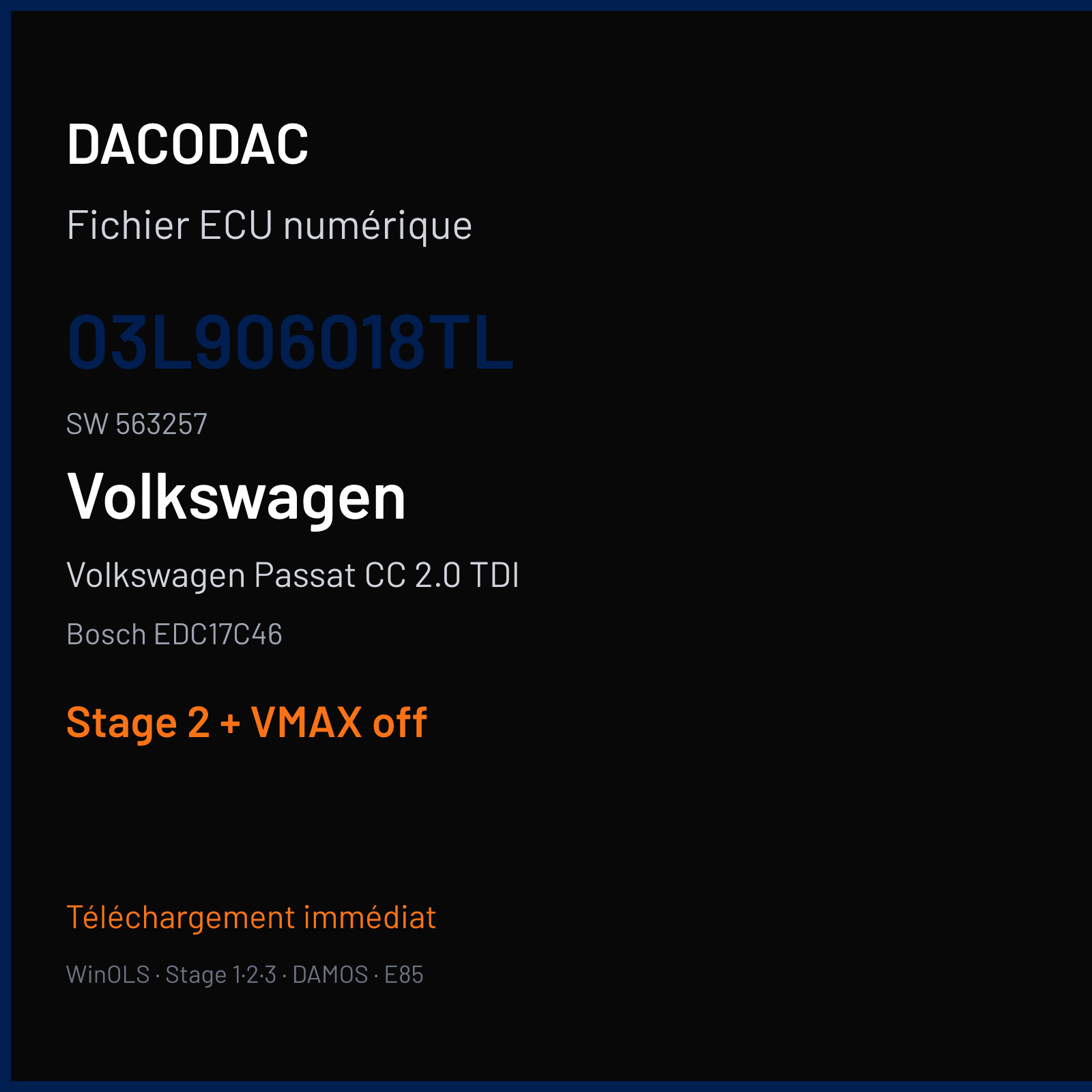 Volkswagen Passat CC 2.0 TDI (2014) — Bosch EDC17C46 — 03L906018TL · 563257 — Stage 2 + VMAX off