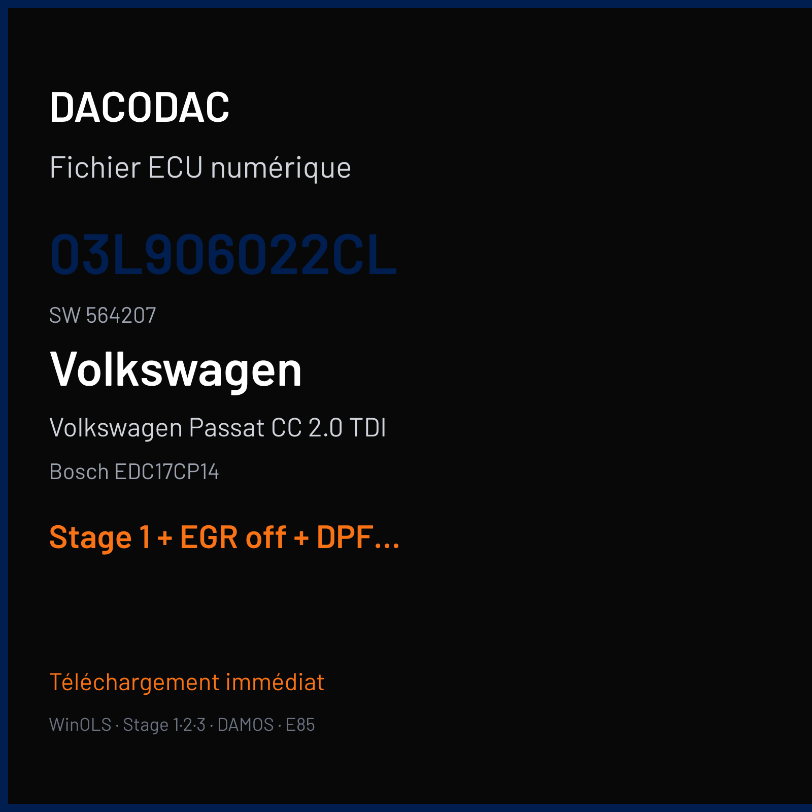 Volkswagen Passat CC 2.0 TDI (2009) — Bosch EDC17CP14 — 03L906022CL · 564207 — Stage 1 + EGR off + DPF off + VMAX off