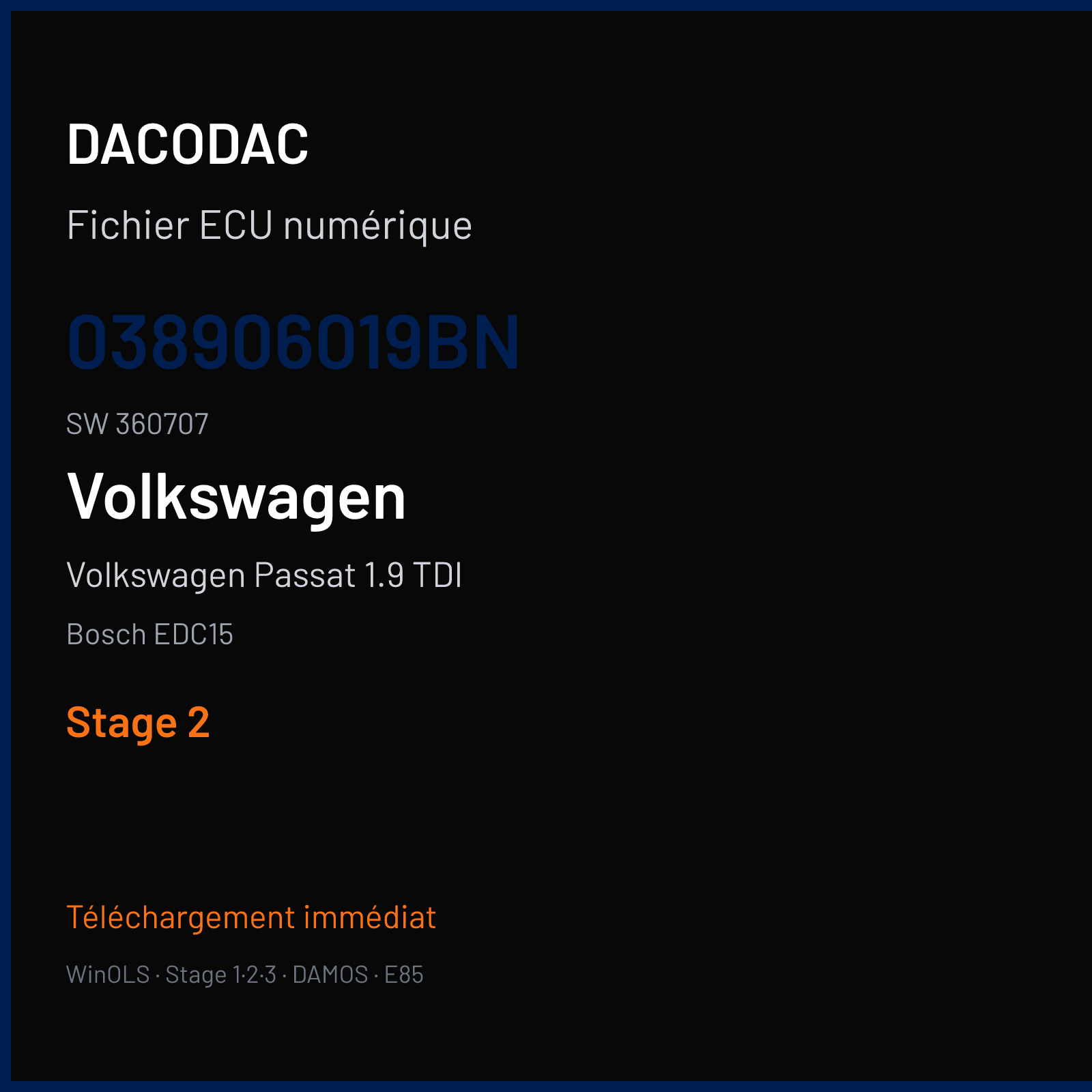 Volkswagen Passat 1.9 TDI — Bosch EDC15 — 038906019BN · 360707 — Stage 2