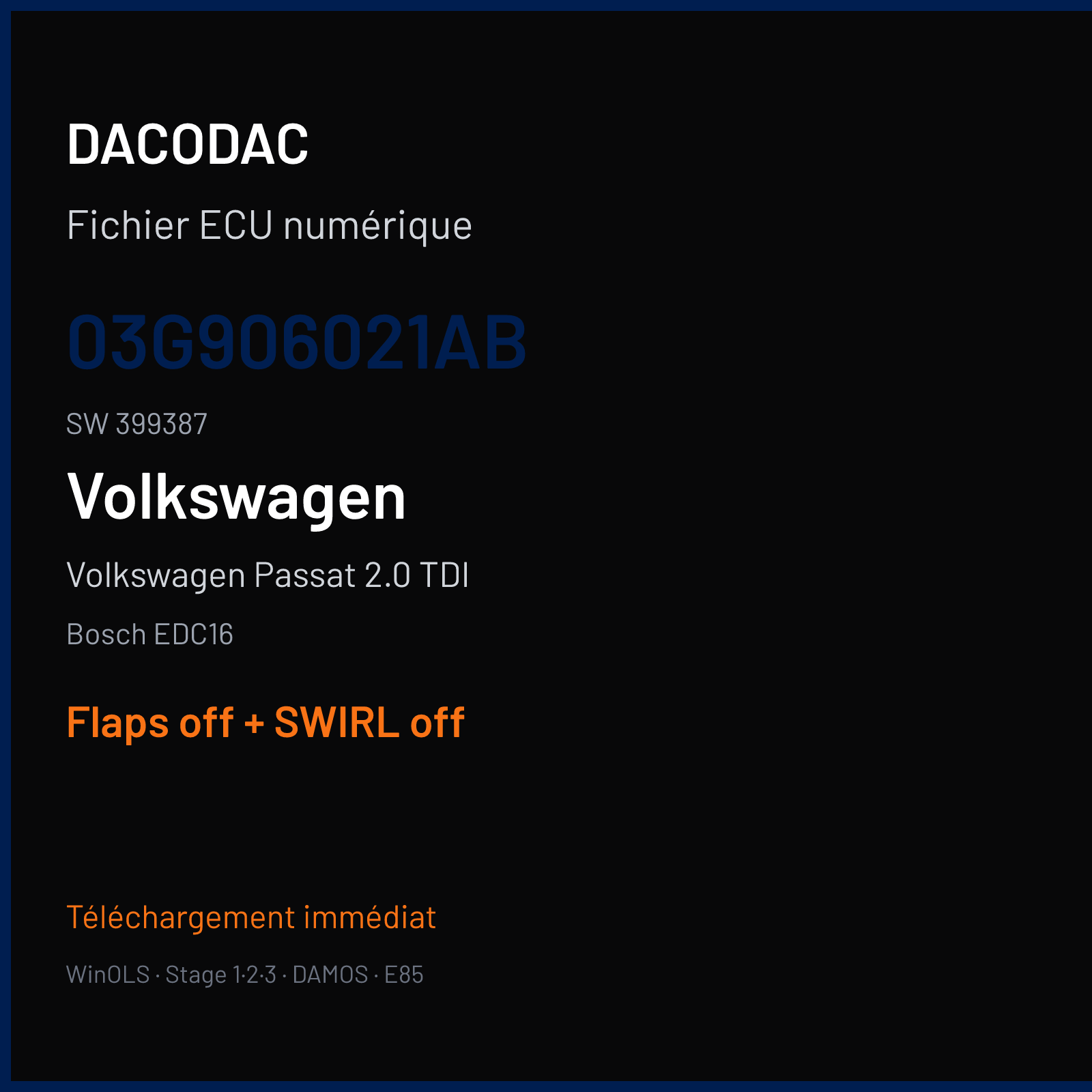 Volkswagen Passat 2.0 TDI (2005) — Bosch EDC16 — 03G906021AB · 399387 — Flaps off + SWIRL off