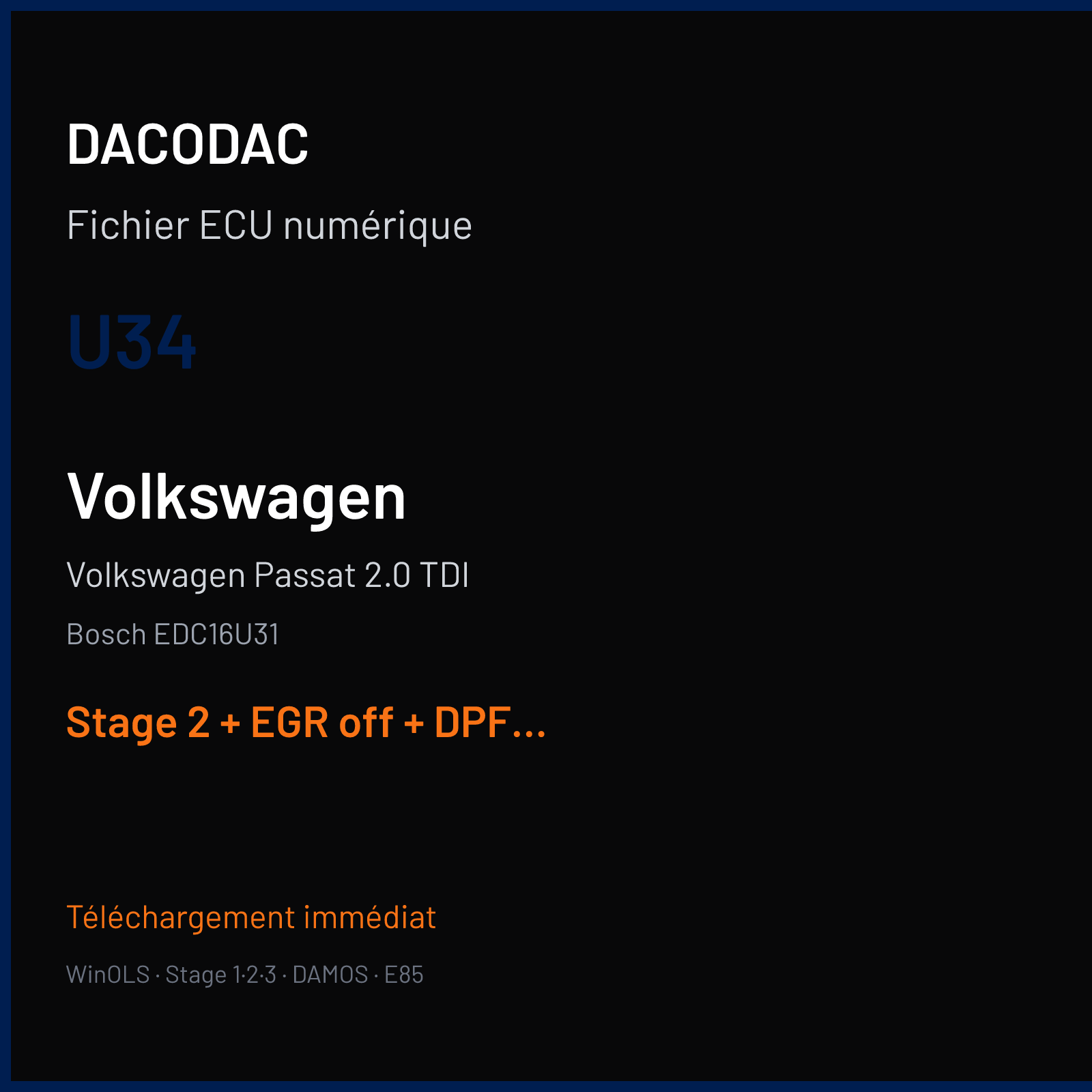 Volkswagen Passat 2.0 TDI (2007) — Bosch EDC16U31 — U34 — Stage 2 + EGR off + DPF off