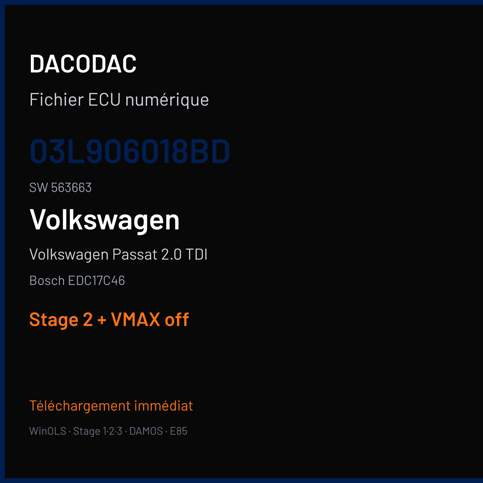 Volkswagen Passat 2.0 TDI (2012) — Bosch EDC17C46 — 03L906018BD · 563663 — Stage 2 + VMAX off