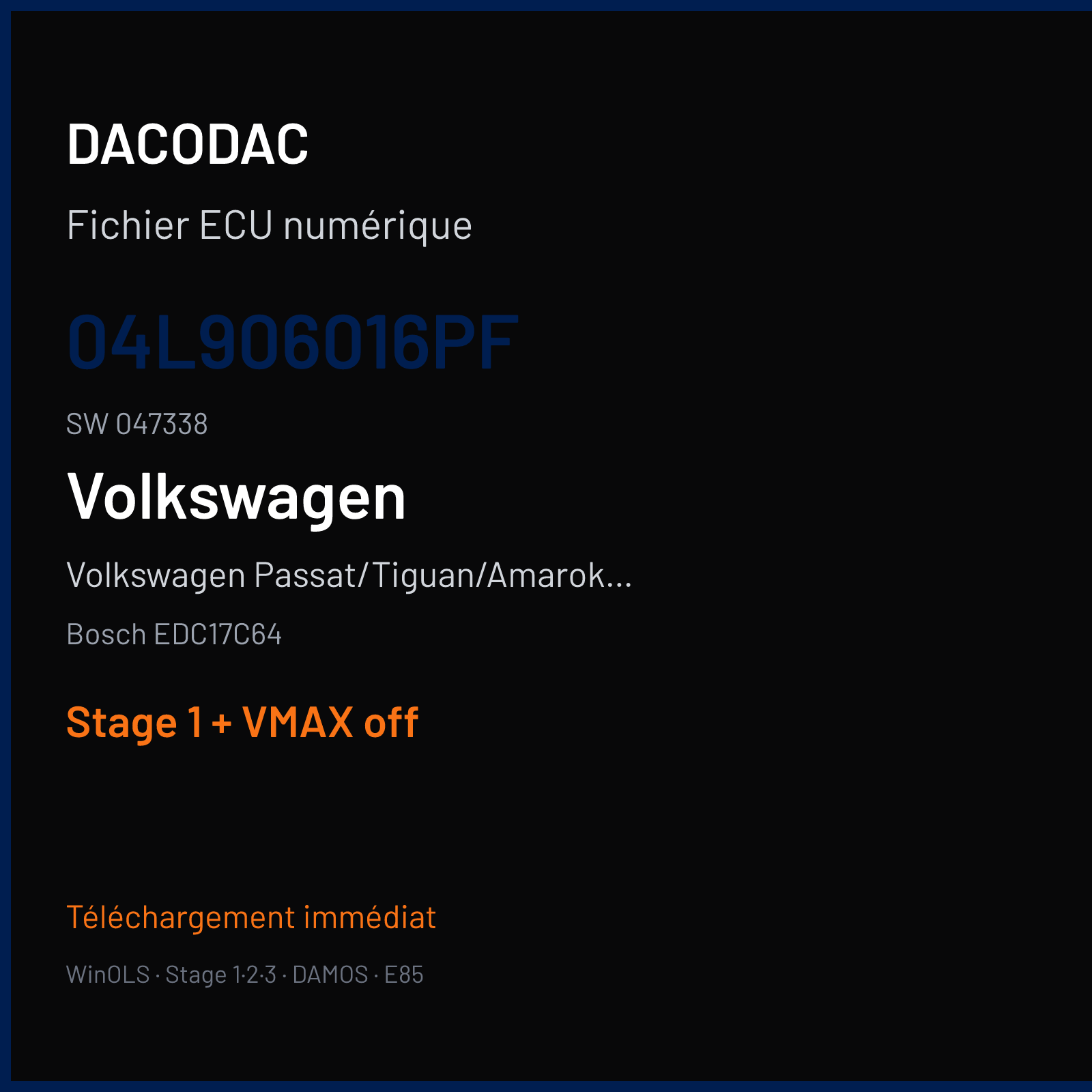Volkswagen Passat/Tiguan/Amarok 2.0 TDI — Bosch EDC17C64 — 04L906016PF · 047338 — Stage 1 + VMAX off