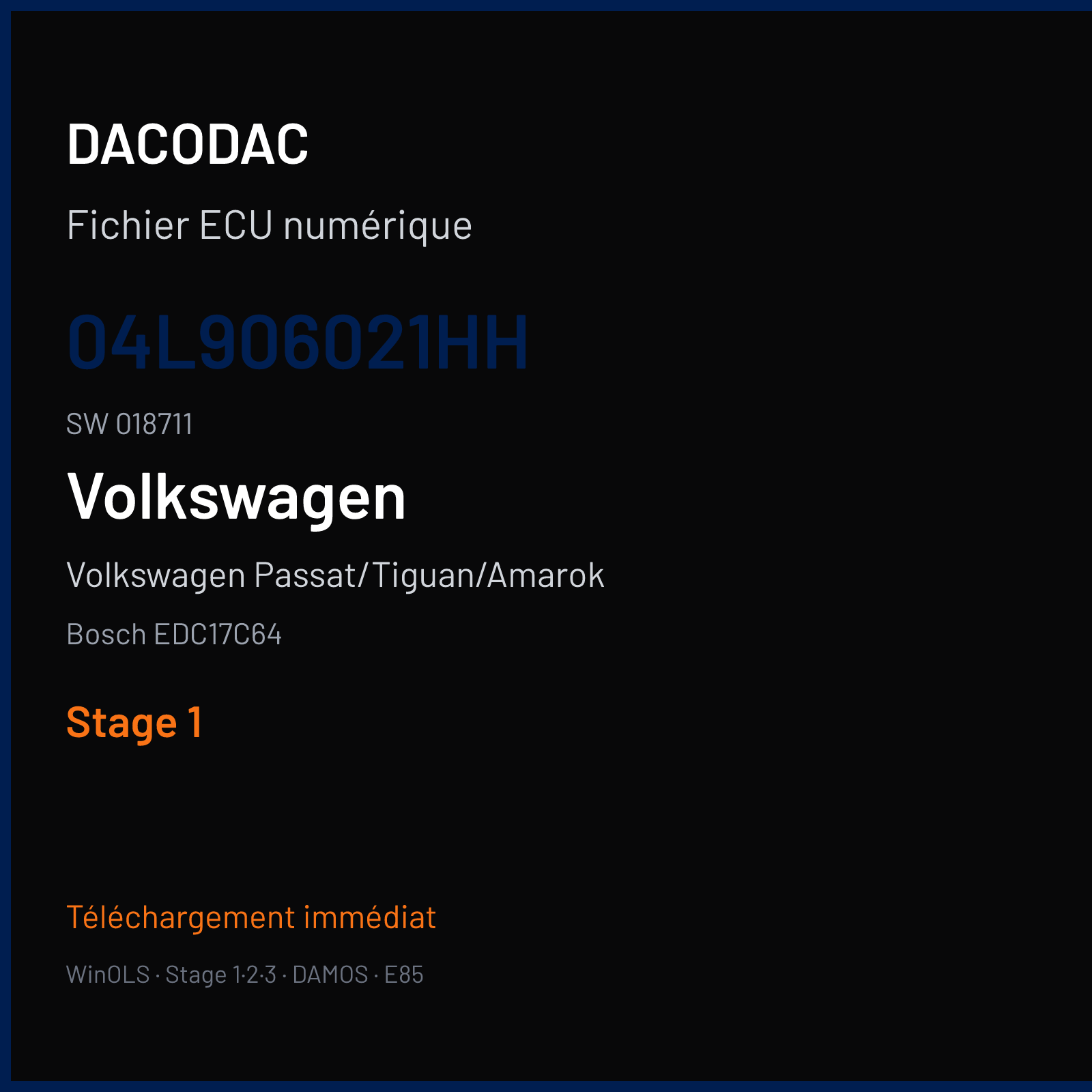 Volkswagen Passat/Tiguan/Amarok — Bosch EDC17C64 — 04L906021HH · 018711 — Stage 1