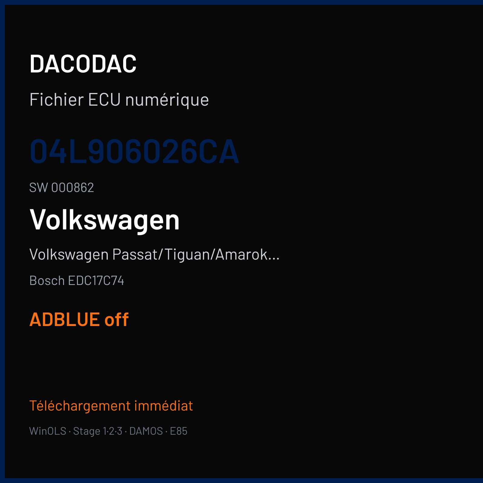 Volkswagen Passat/Tiguan/Amarok 1.6 TDI — Bosch EDC17C74 — 04L906026CA · 000862 — ADBLUE off