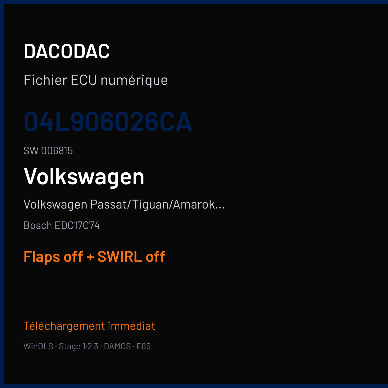 Volkswagen Passat/Tiguan/Amarok 1.6 TDI — Bosch EDC17C74 — 04L906026CA · 006815 — Flaps off + SWIRL off