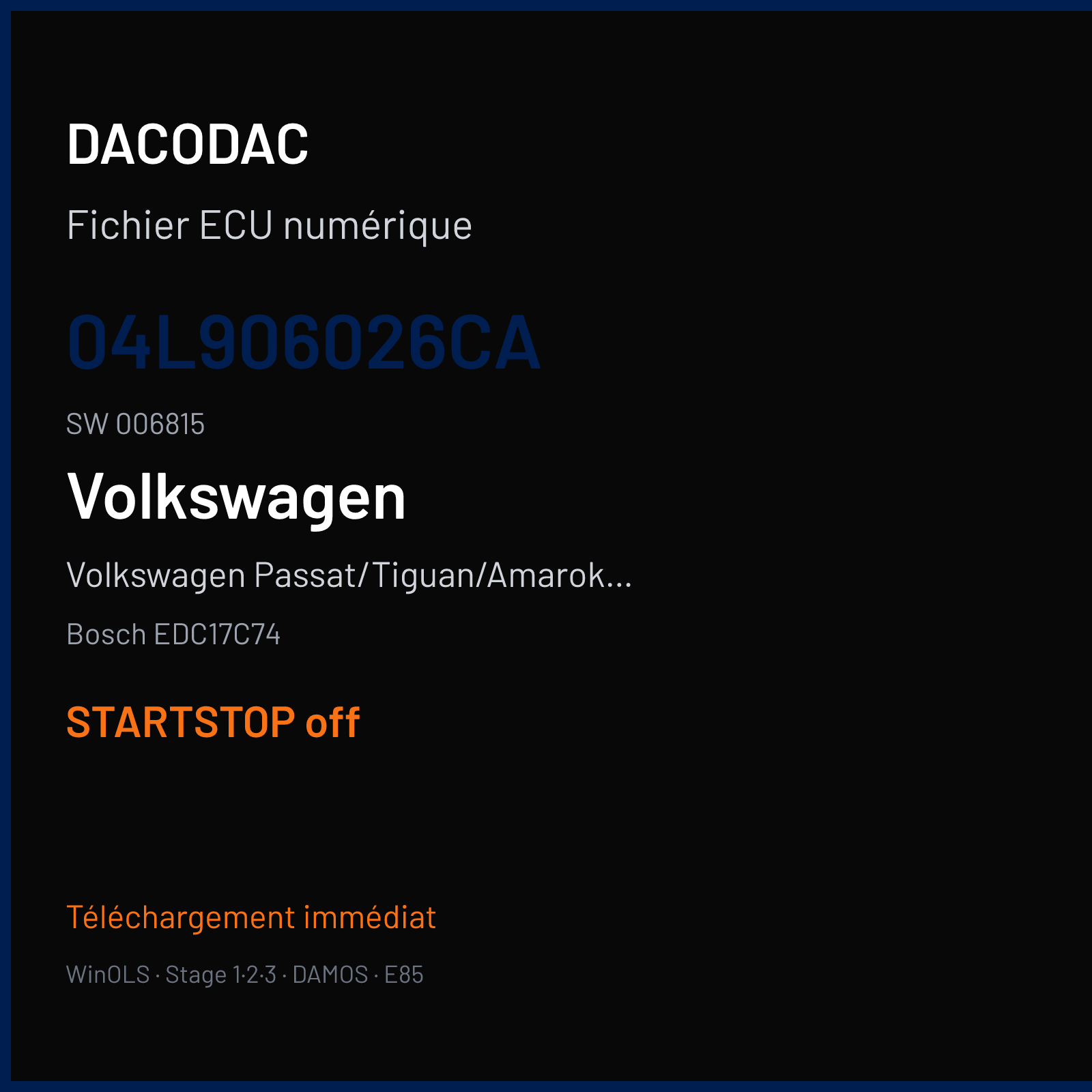 Volkswagen Passat/Tiguan/Amarok 1.6 TDI — Bosch EDC17C74 — 04L906026CA · 006815 — STARTSTOP off