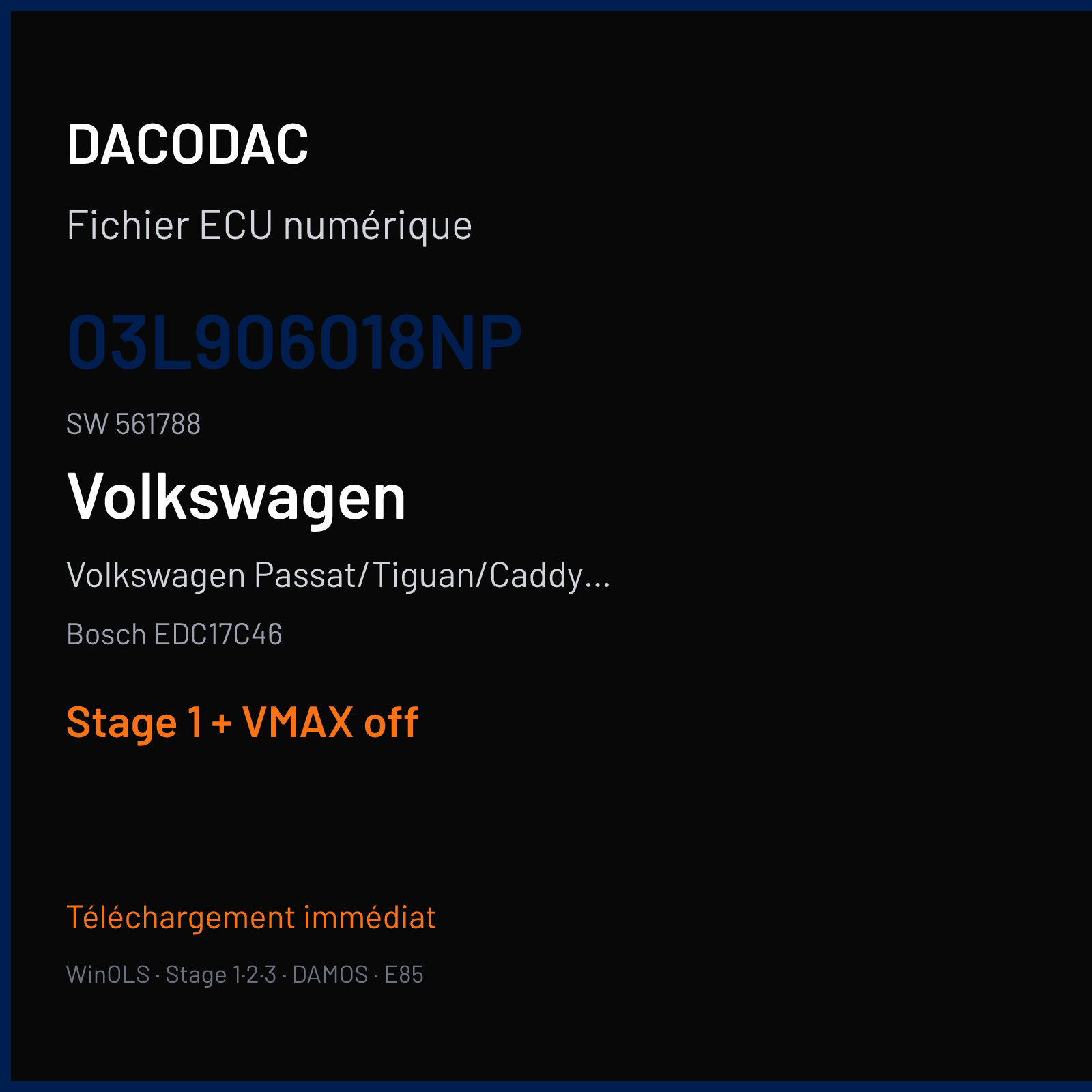 Volkswagen Passat/Tiguan/Caddy 2.0 TDI — Bosch EDC17C46 — 03L906018NP · 561788 — Stage 1 + VMAX off