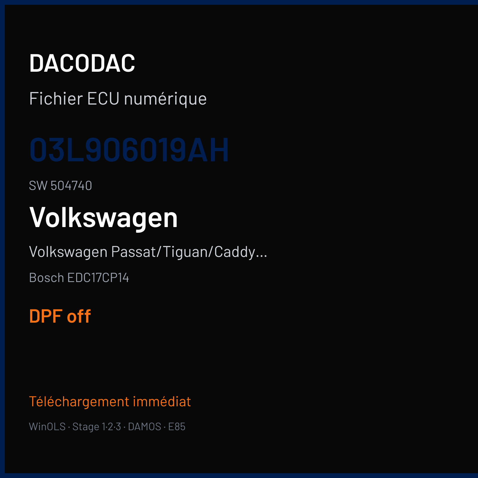Volkswagen Passat/Tiguan/Caddy 2.0 TDI — Bosch EDC17CP14 — 03L906019AH · 504740 — DPF off