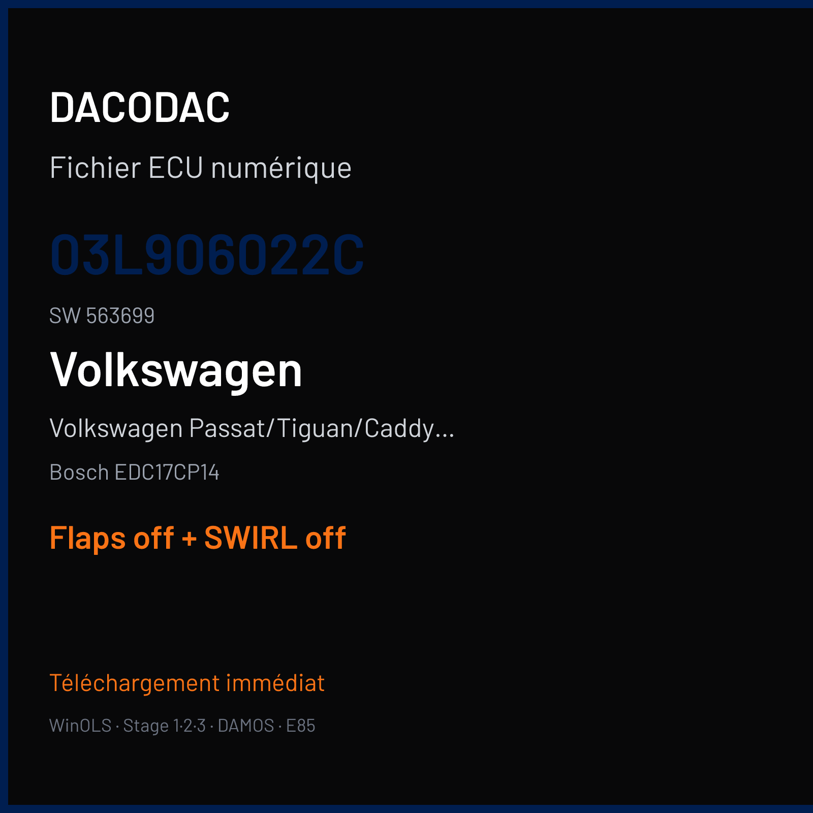 Volkswagen Passat/Tiguan/Caddy 2.0 TDI — Bosch EDC17CP14 — 03L906022C · 563699 — Flaps off + SWIRL off