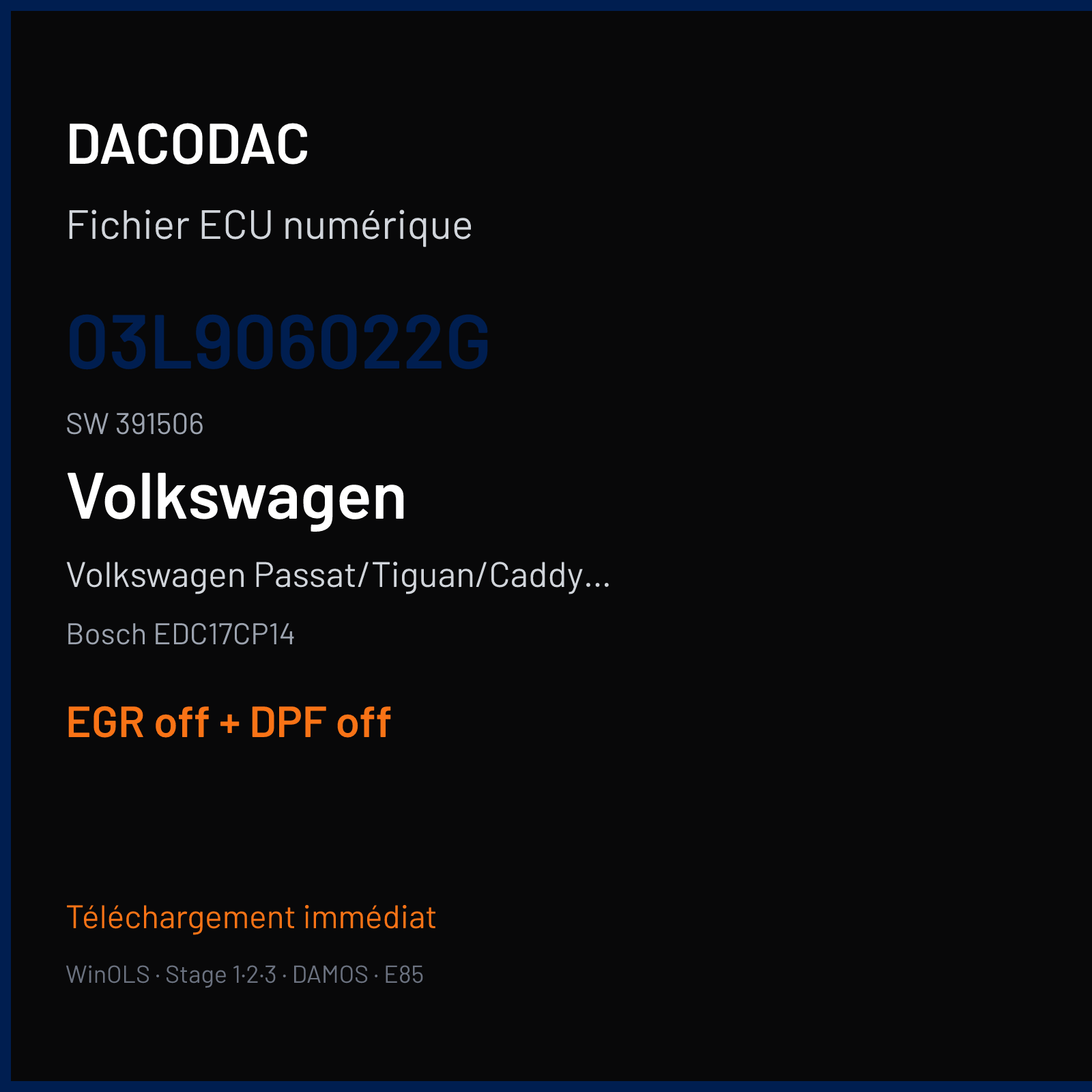 Volkswagen Passat/Tiguan/Caddy 2.0 TDI — Bosch EDC17CP14 — 03L906022G · 391506 — EGR off + DPF off