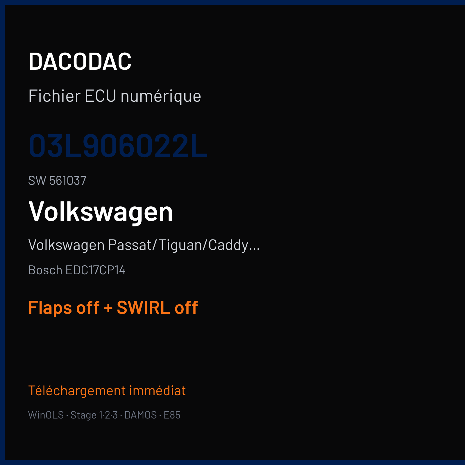 Volkswagen Passat/Tiguan/Caddy 2.0 TDI — Bosch EDC17CP14 — 03L906022L · 561037 — Flaps off + SWIRL off