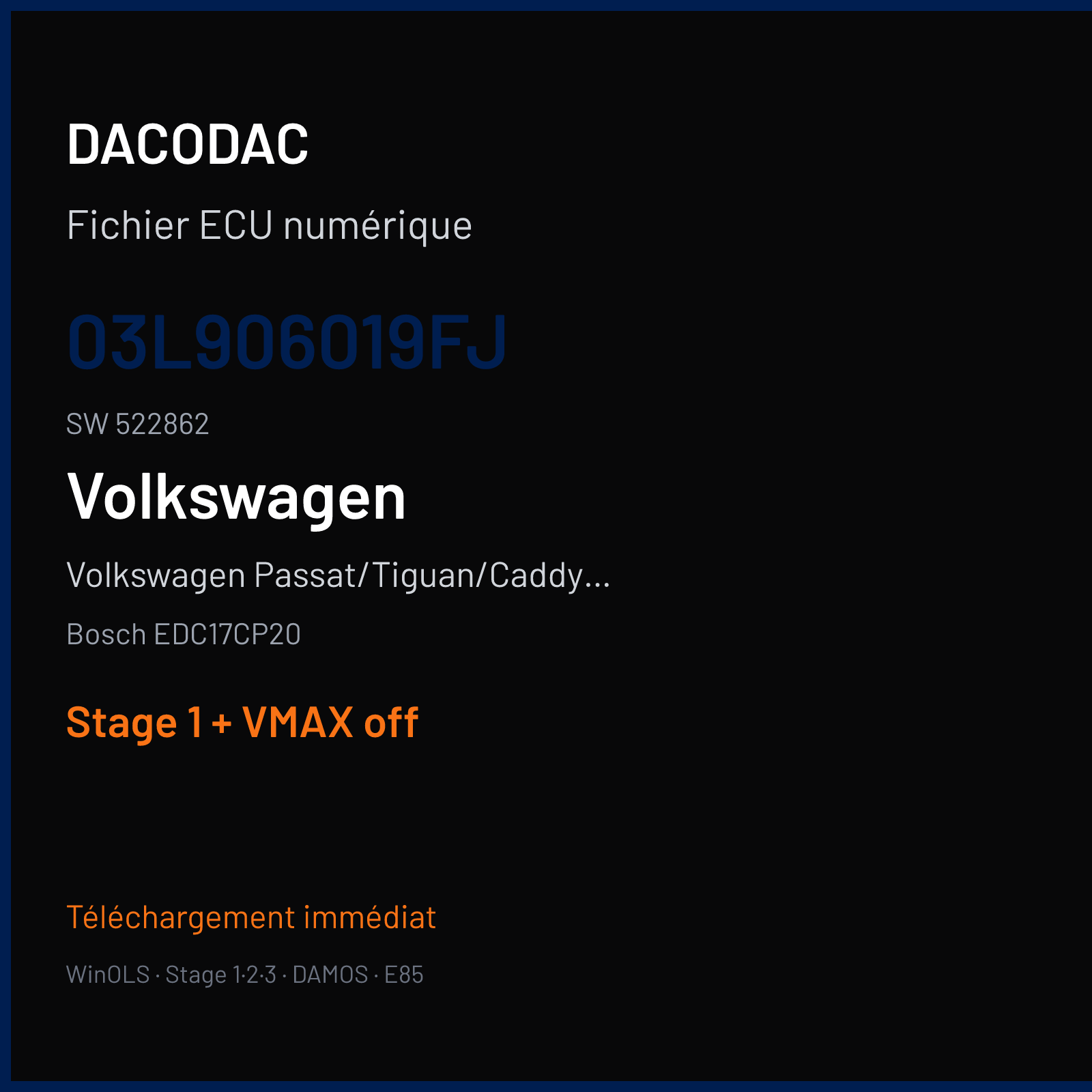 Volkswagen Passat/Tiguan/Caddy 2.0 TDI (2012) — Bosch EDC17CP20 — 03L906019FJ · 522862 — Stage 1 + VMAX off