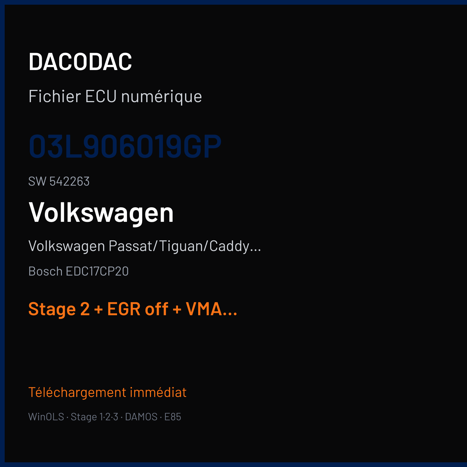 Volkswagen Passat/Tiguan/Caddy 2.0 TDI (2015) — Bosch EDC17CP20 — 03L906019GP · 542263 — Stage 2 + EGR off + VMAX off