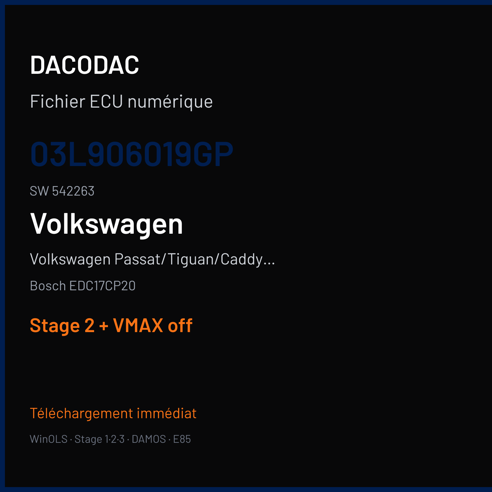 Volkswagen Passat/Tiguan/Caddy 2.0 TDI (2015) — Bosch EDC17CP20 — 03L906019GP · 542263 — Stage 2 + VMAX off