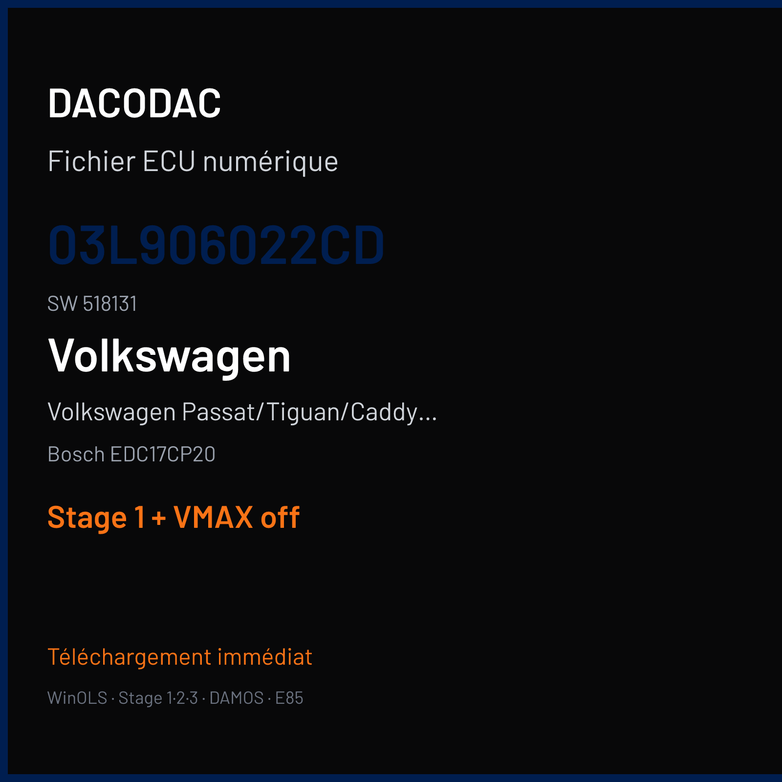 Volkswagen Passat/Tiguan/Caddy 2.0 TDI (2012) — Bosch EDC17CP20 — 03L906022CD · 518131 — Stage 1 + VMAX off