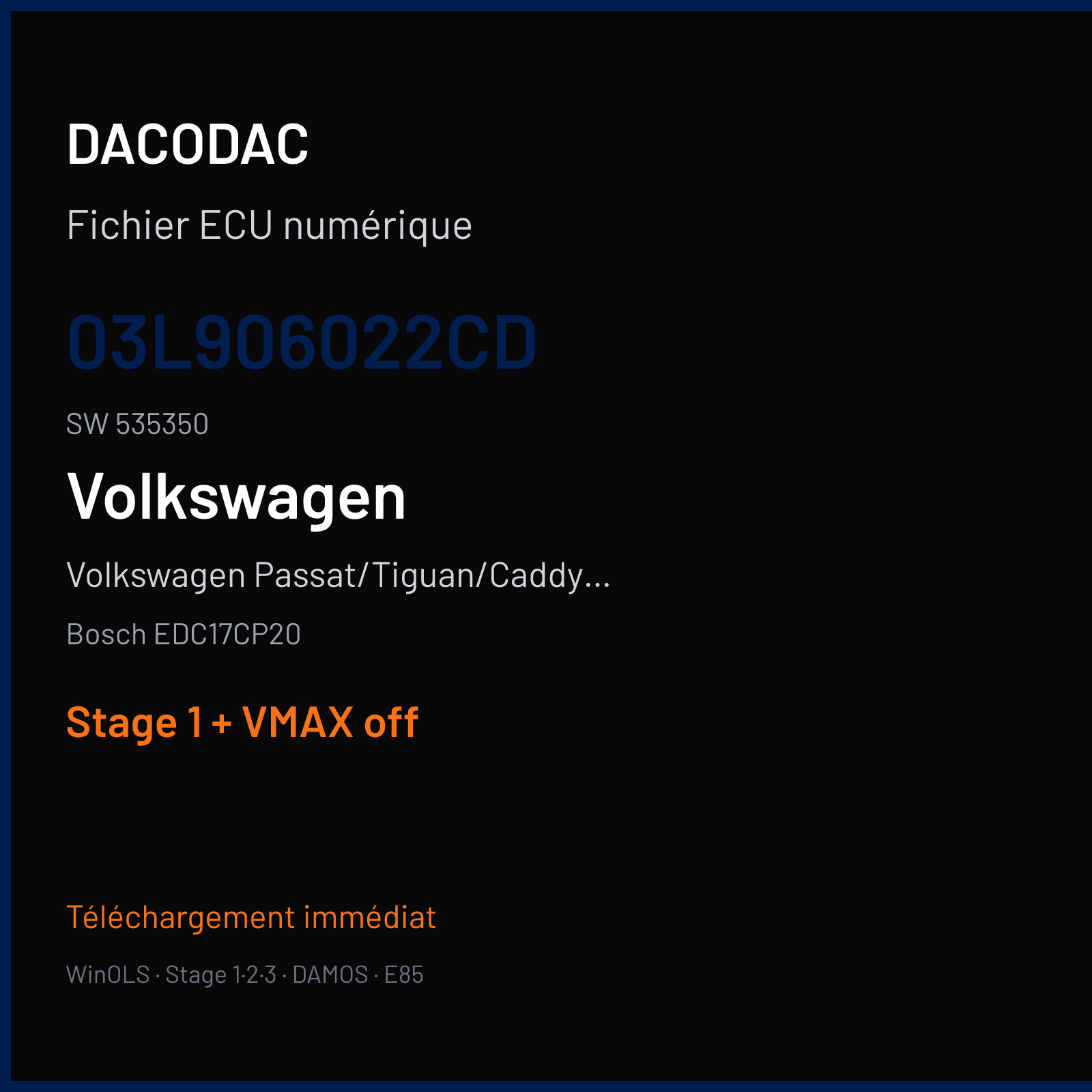 Volkswagen Passat/Tiguan/Caddy 2.0 TDI (2010) — Bosch EDC17CP20 — 03L906022CD · 535350 — Stage 1 + VMAX off