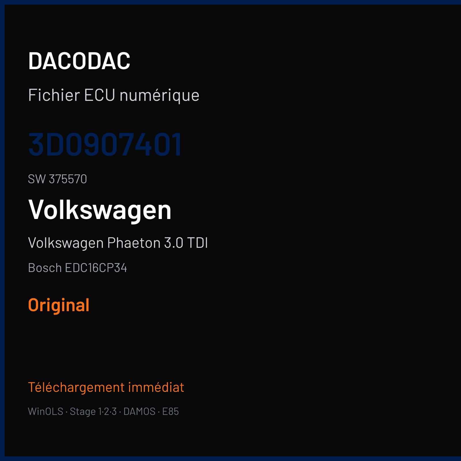 Volkswagen Phaeton 3.0 TDI (2006) — Bosch EDC16CP34 — 3D0907401 · 375570 — Original