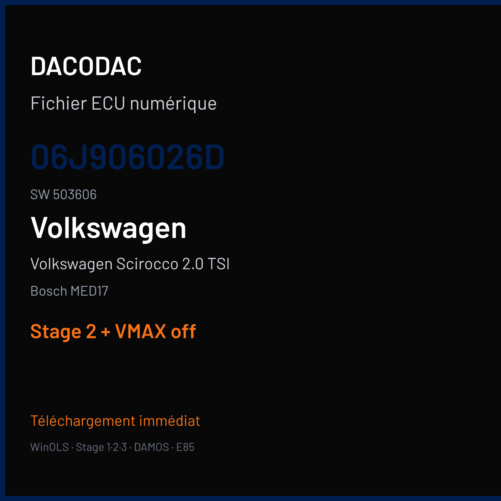 Volkswagen Scirocco 2.0 TSI (2009) — Bosch MED17 — 06J906026D · 503606 — Stage 2 + VMAX off