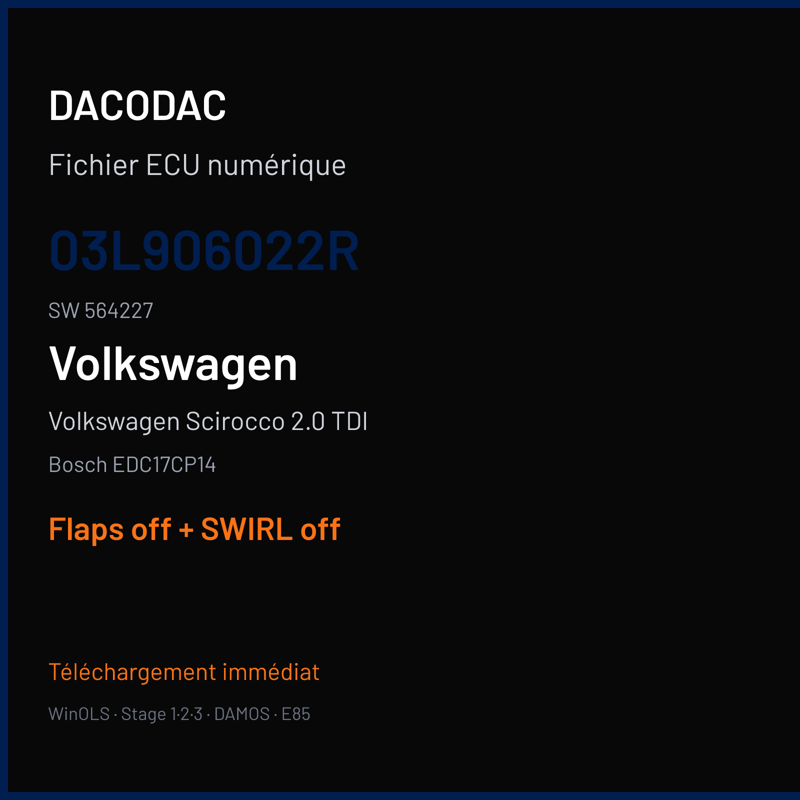 Volkswagen Scirocco 2.0 TDI (2009) — Bosch EDC17CP14 — 03L906022R · 564227 — Flaps off + SWIRL off
