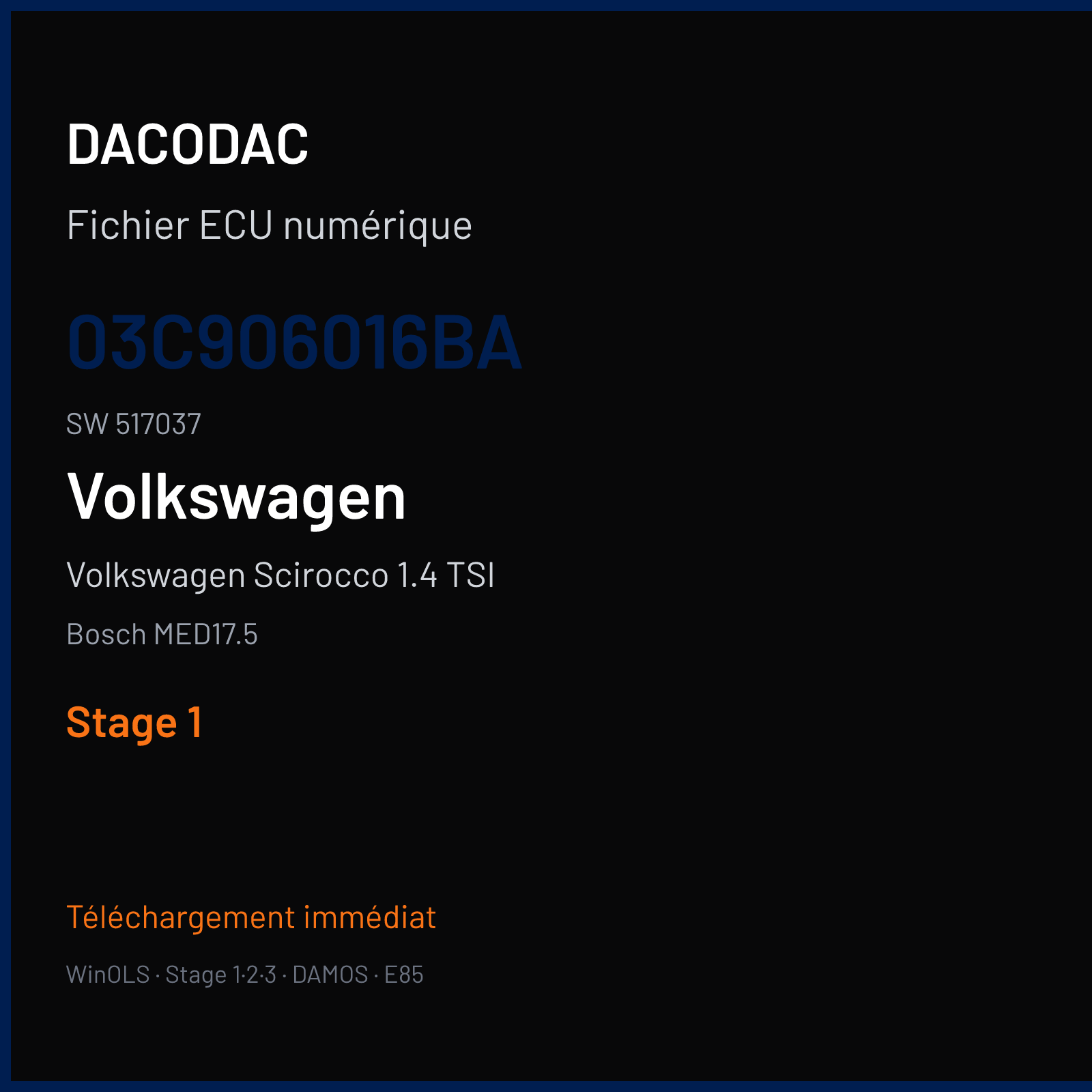Volkswagen Scirocco 1.4 TSI — Bosch MED17.5 — 03C906016BA · 517037 — Stage 1