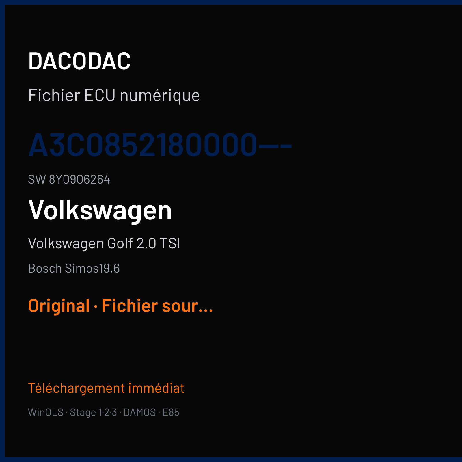 Volkswagen Golf 2.0 TSI (2020) — Bosch Simos19.6 — A3C0852180000--- · 8Y0906264 — Original