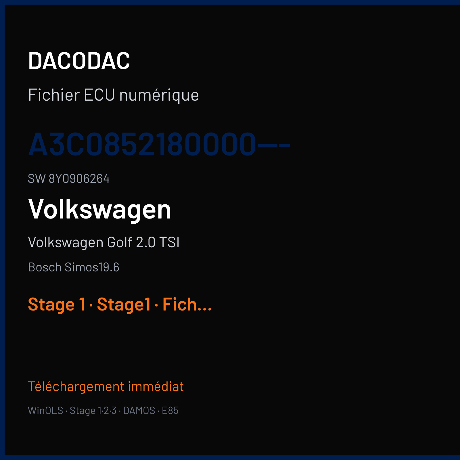 Volkswagen Golf 2.0 TSI (2020) — Bosch Simos19.6 — A3C0852180000--- · 8Y0906264 — Stage 1
