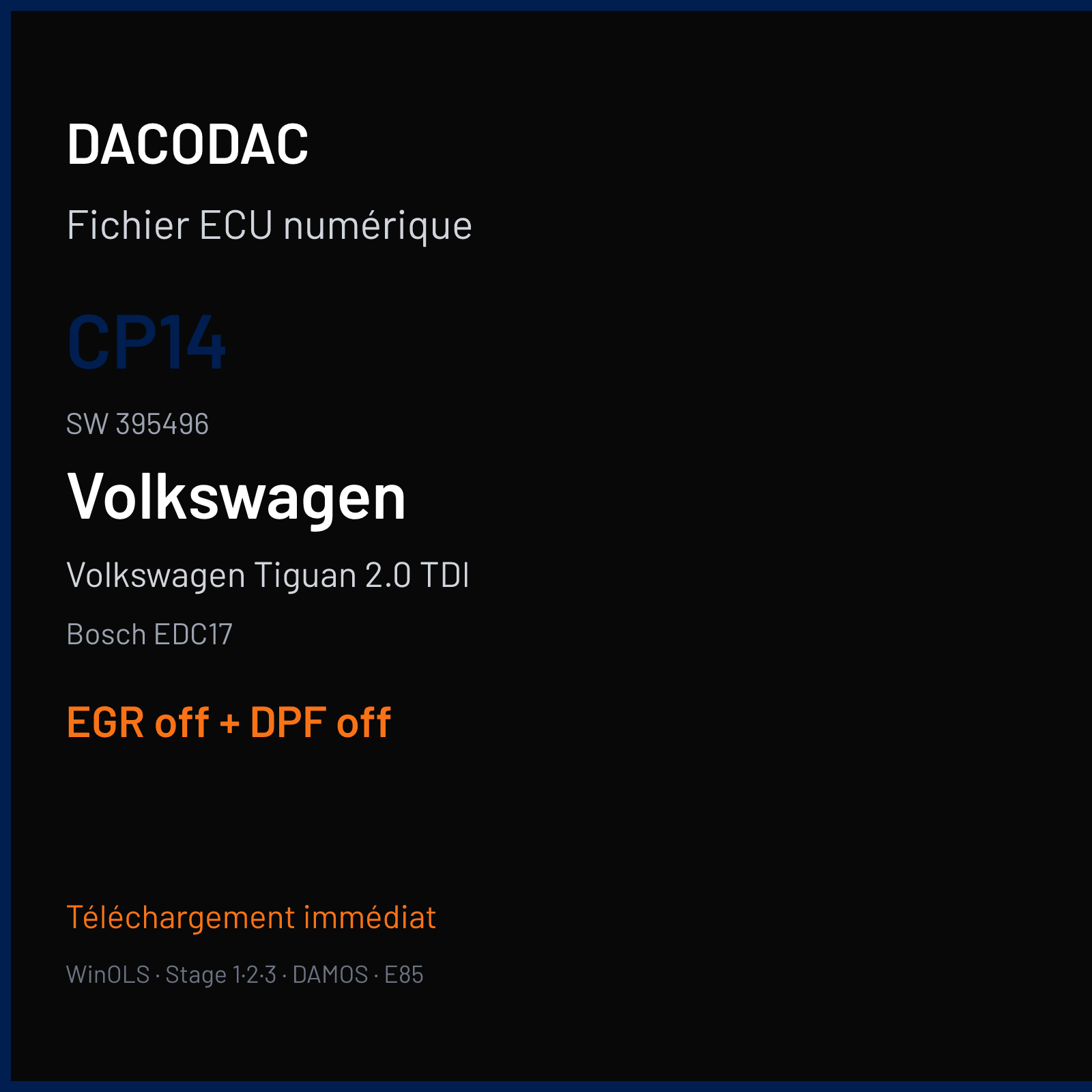 Volkswagen Tiguan 2.0 TDI (2009) — Bosch EDC17 — CP14 · 395496 — EGR off + DPF off