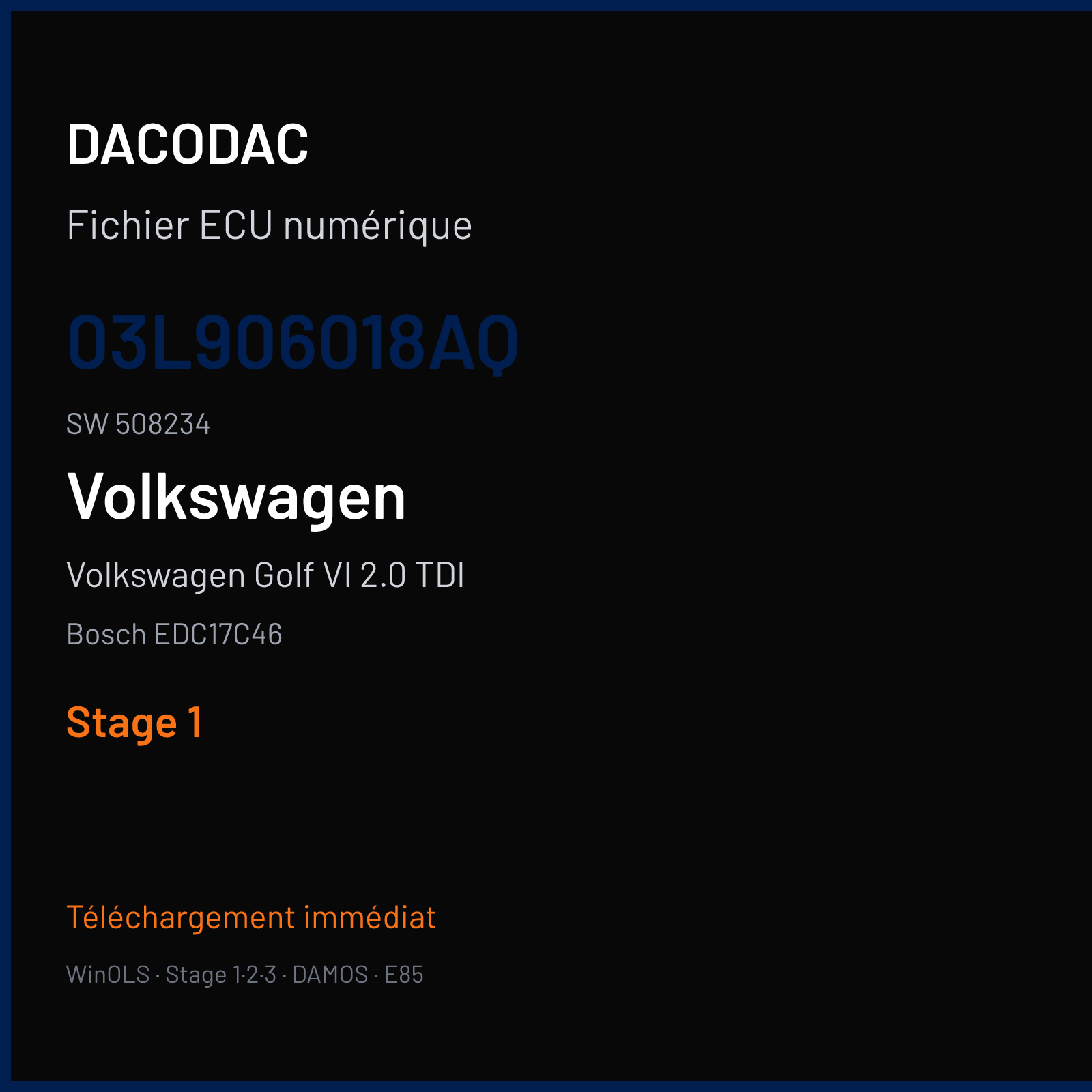 Volkswagen Golf VI 2.0 TDI (2010) — Bosch EDC17C46 — 03L906018AQ · 508234 — Stage 1