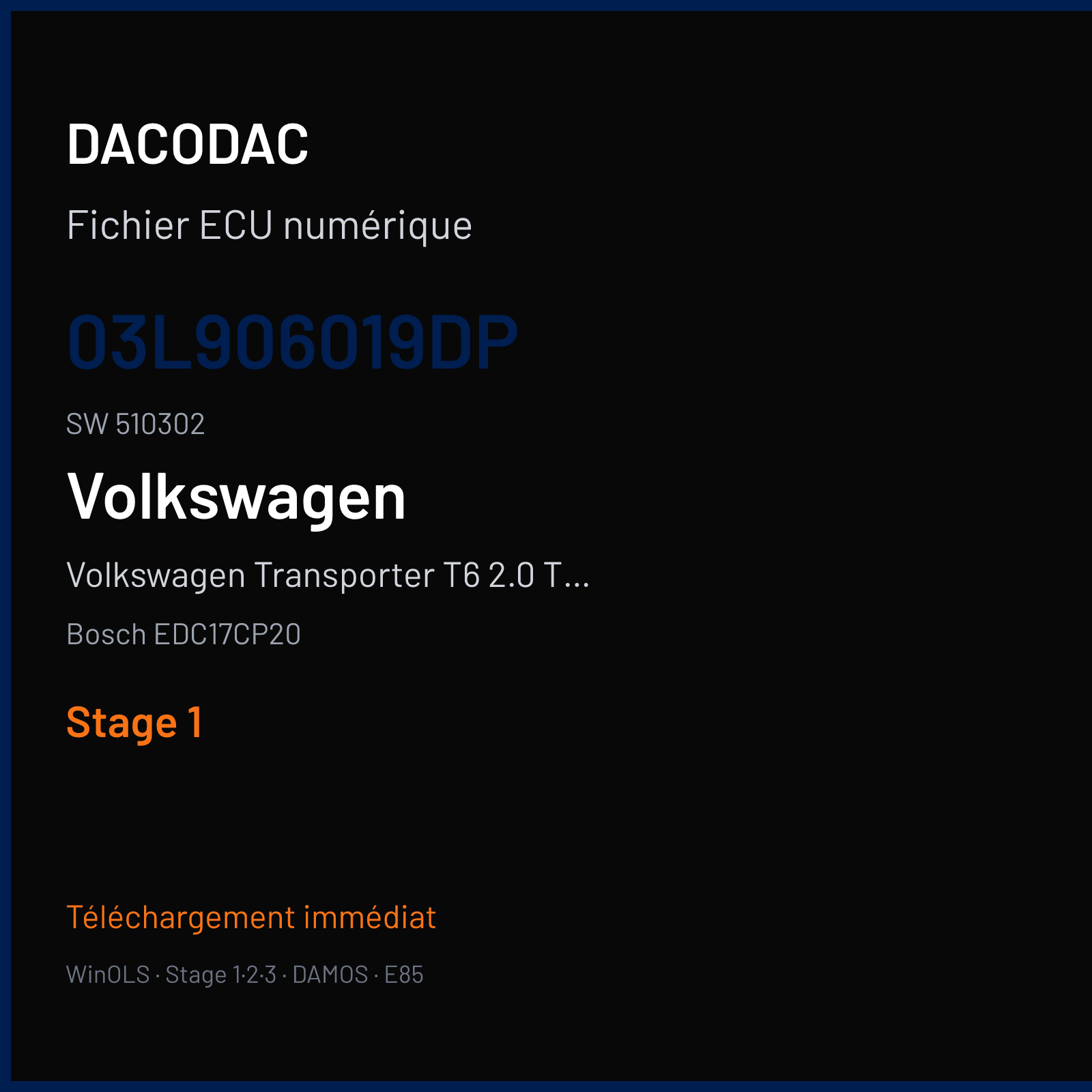 Volkswagen Transporter T6 2.0 TDI (2011) — Bosch EDC17CP20 — 03L906019DP · 510302 — Stage 1