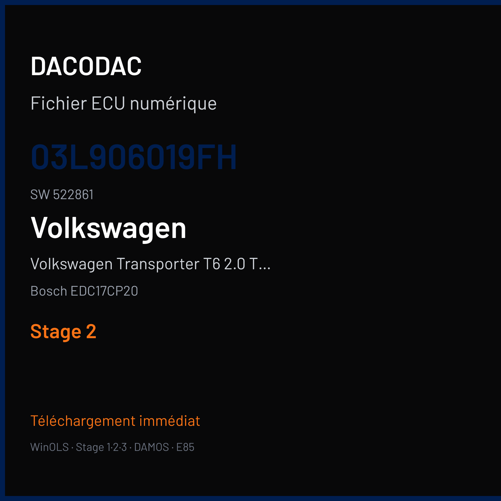 Volkswagen Transporter T6 2.0 TDI (2017) — Bosch EDC17CP20 — 03L906019FH · 522861 — Stage 2